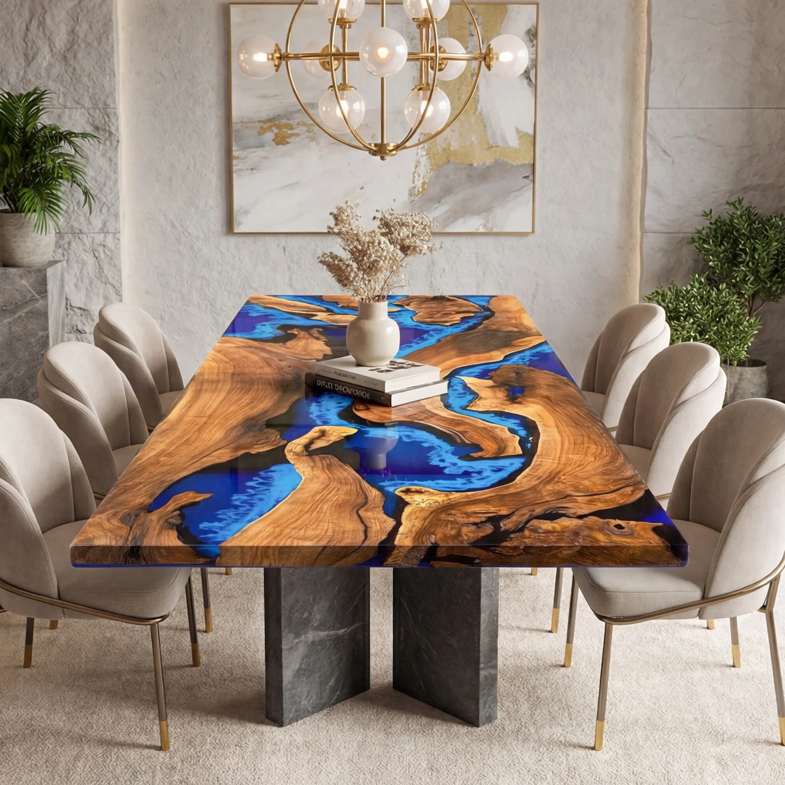 Custom Black Walnut Epoxy Resin River Table Blue Waves XPT-27 - image 3 | ThawHome