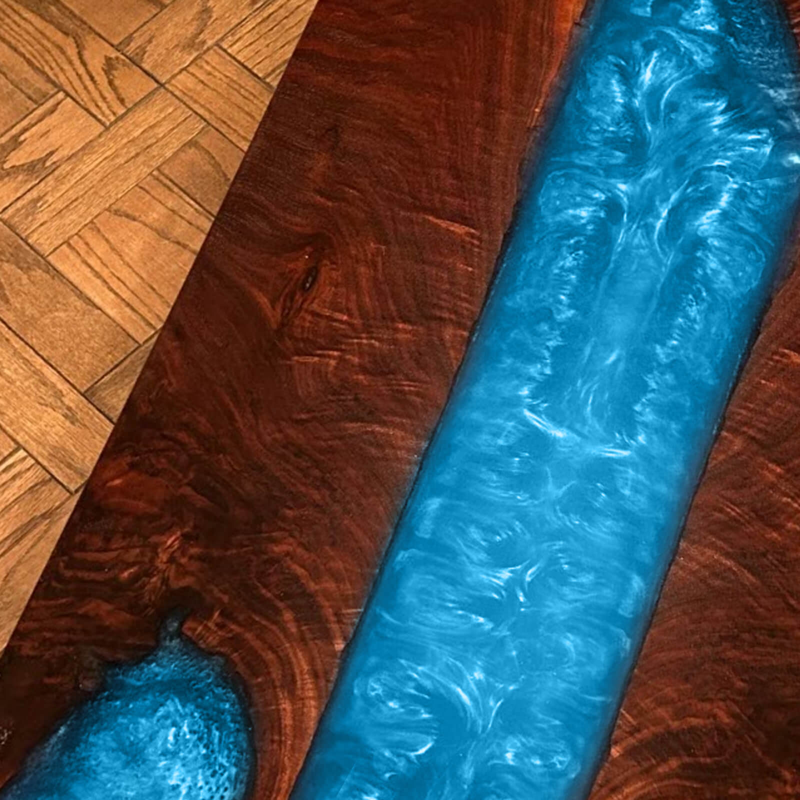 Custom Black Walnut Epoxy Resin River Table Blue Waves ZRT-57 - image 7 | ThawHome