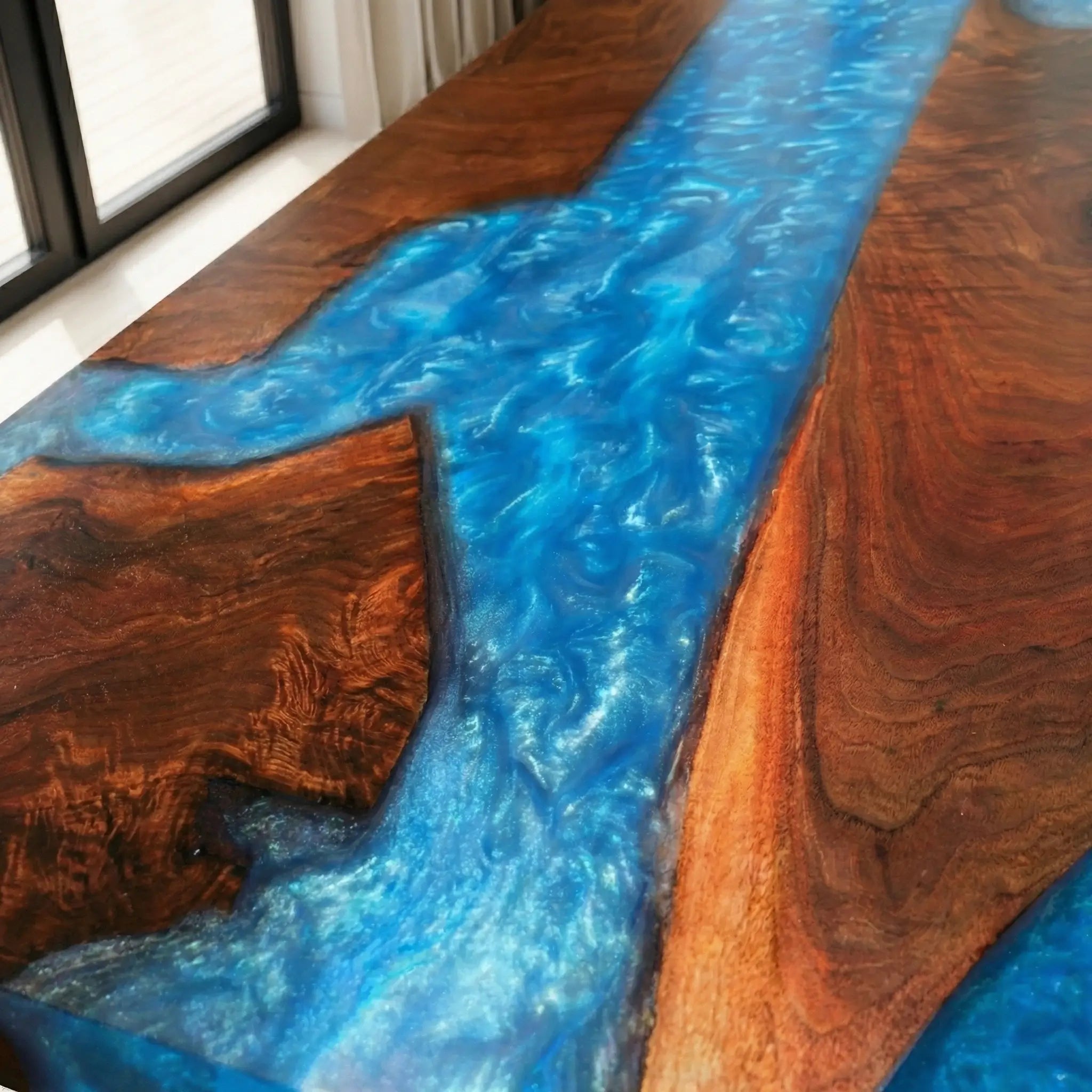 Custom Black Walnut Epoxy Resin River Table Blue Waves ZRT-57 - image 4 | ThawHome