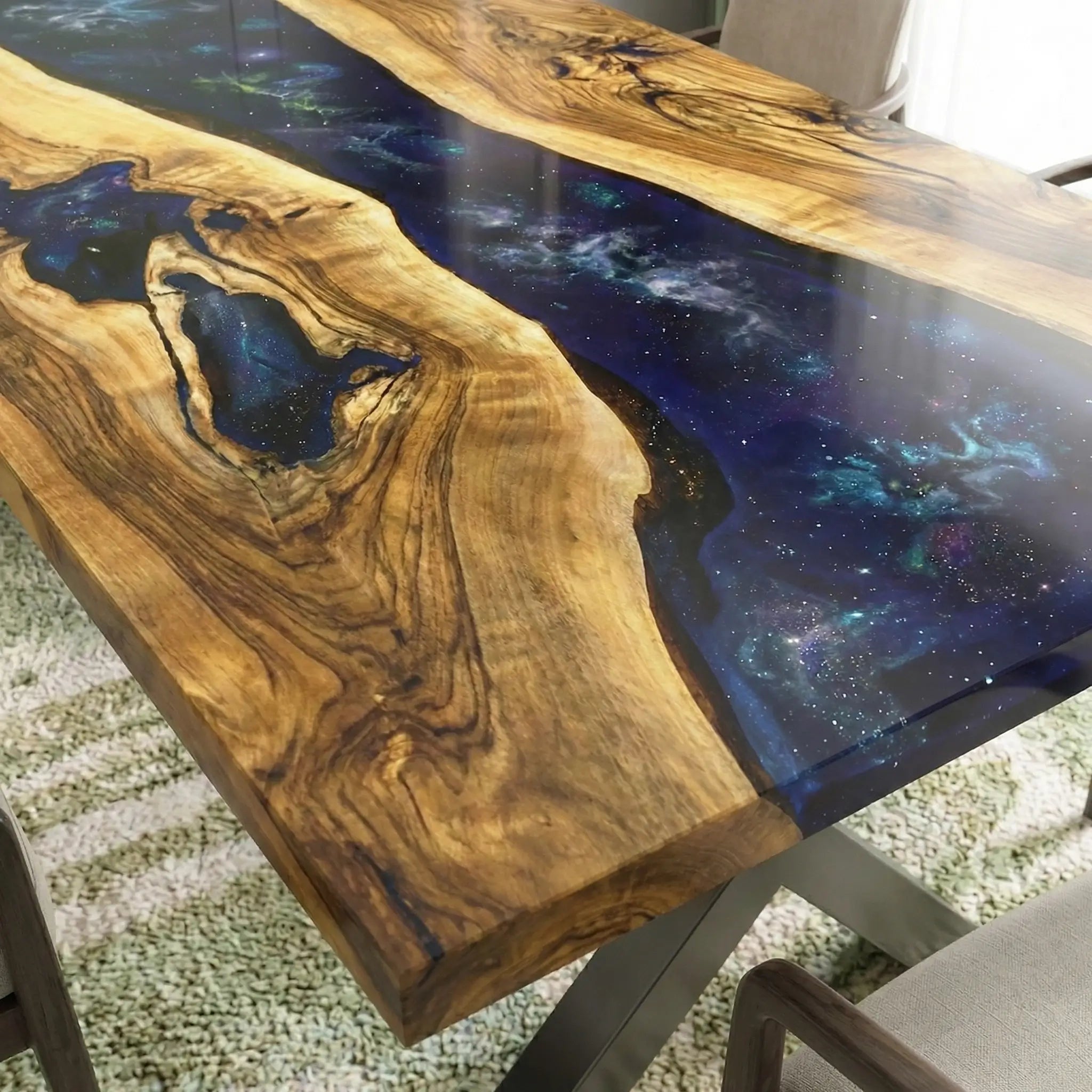 Custom Black Walnut Epoxy Resin River Table Blue XRT-72 - image 4 | ThawHome