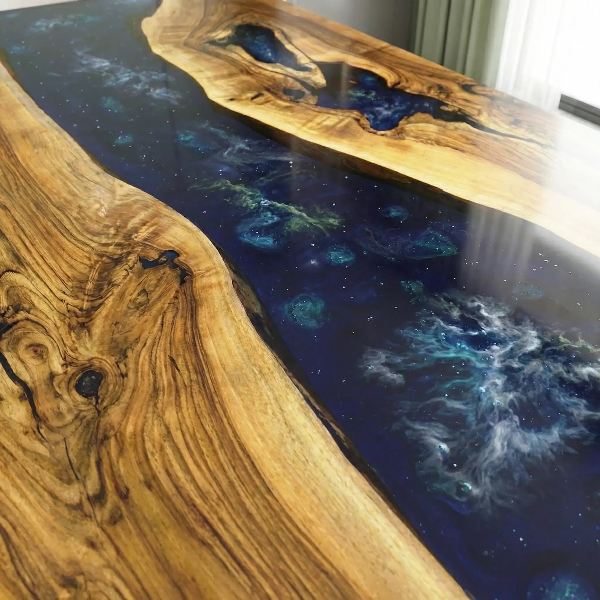 Custom Black Walnut Epoxy Resin River Table Blue XRT-72 - image 5 | ThawHome