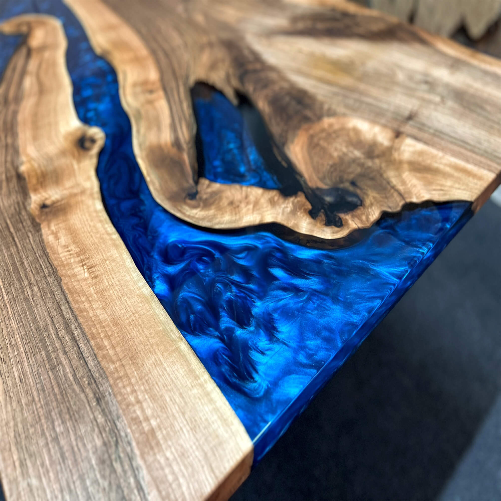 Custom Black Walnut Epoxy Resin River Table Blue ZRT-54 - image 8 | ThawHome