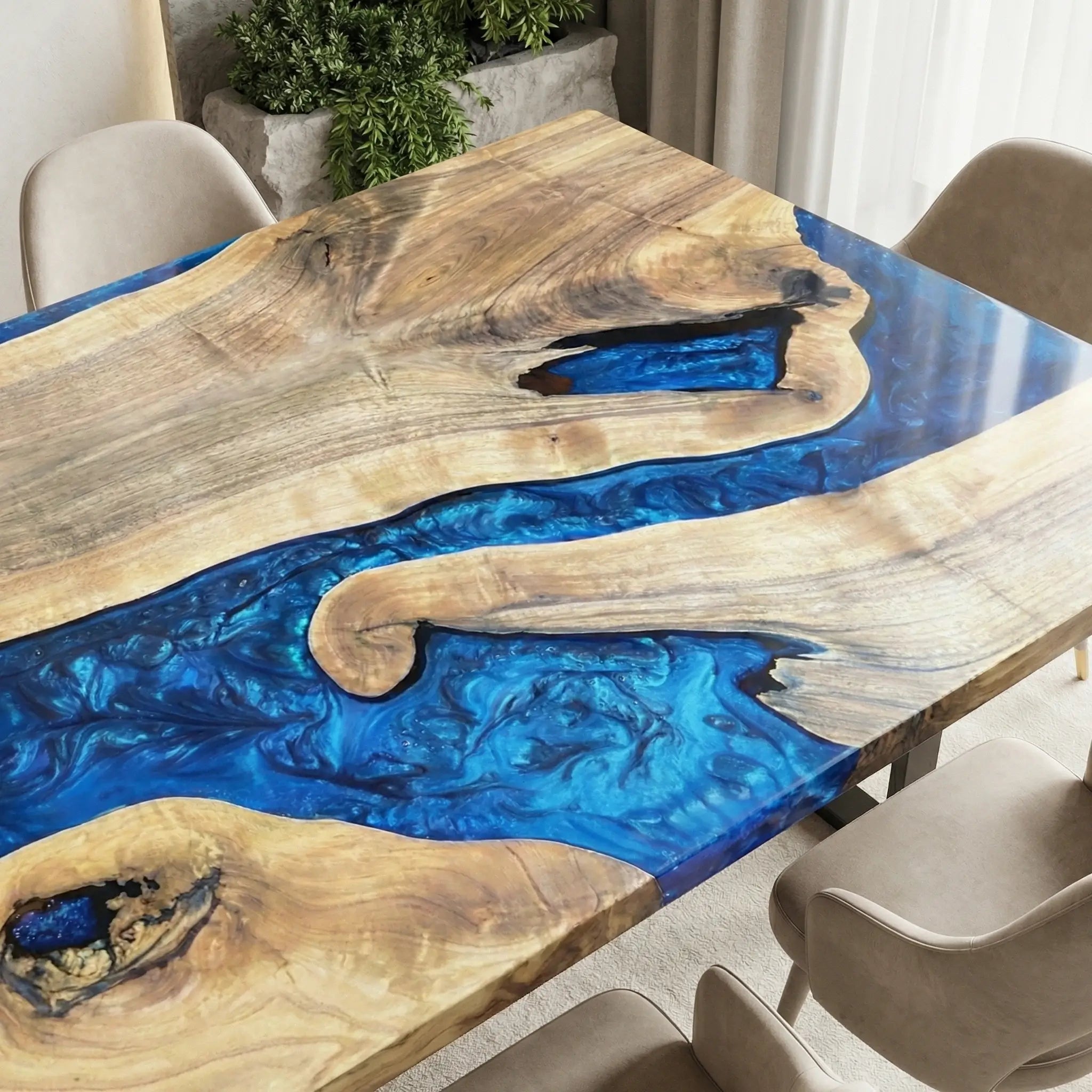 Custom Black Walnut Epoxy Resin River Table Blue ZRT-54 - image 5 | ThawHome