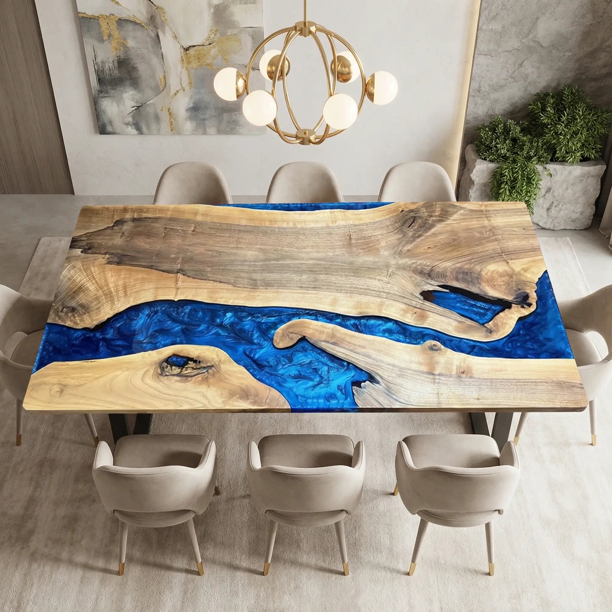 Custom Black Walnut Epoxy Resin River Table Blue ZRT-54 - image 2 | ThawHome