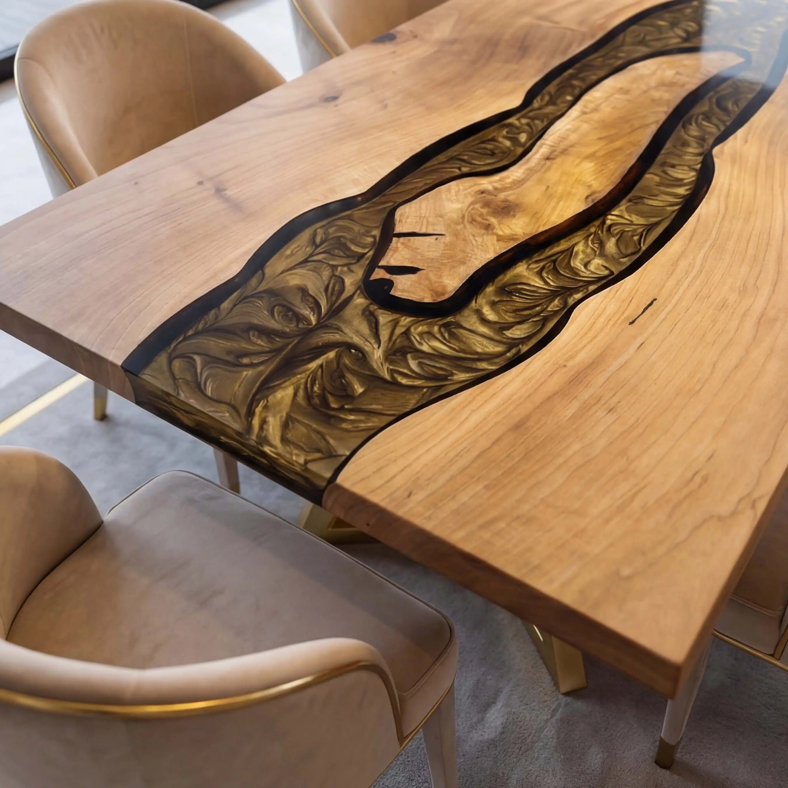 Custom Black Walnut Epoxy Resin River Table Gold ERT-78 - image 5 | ThawHome