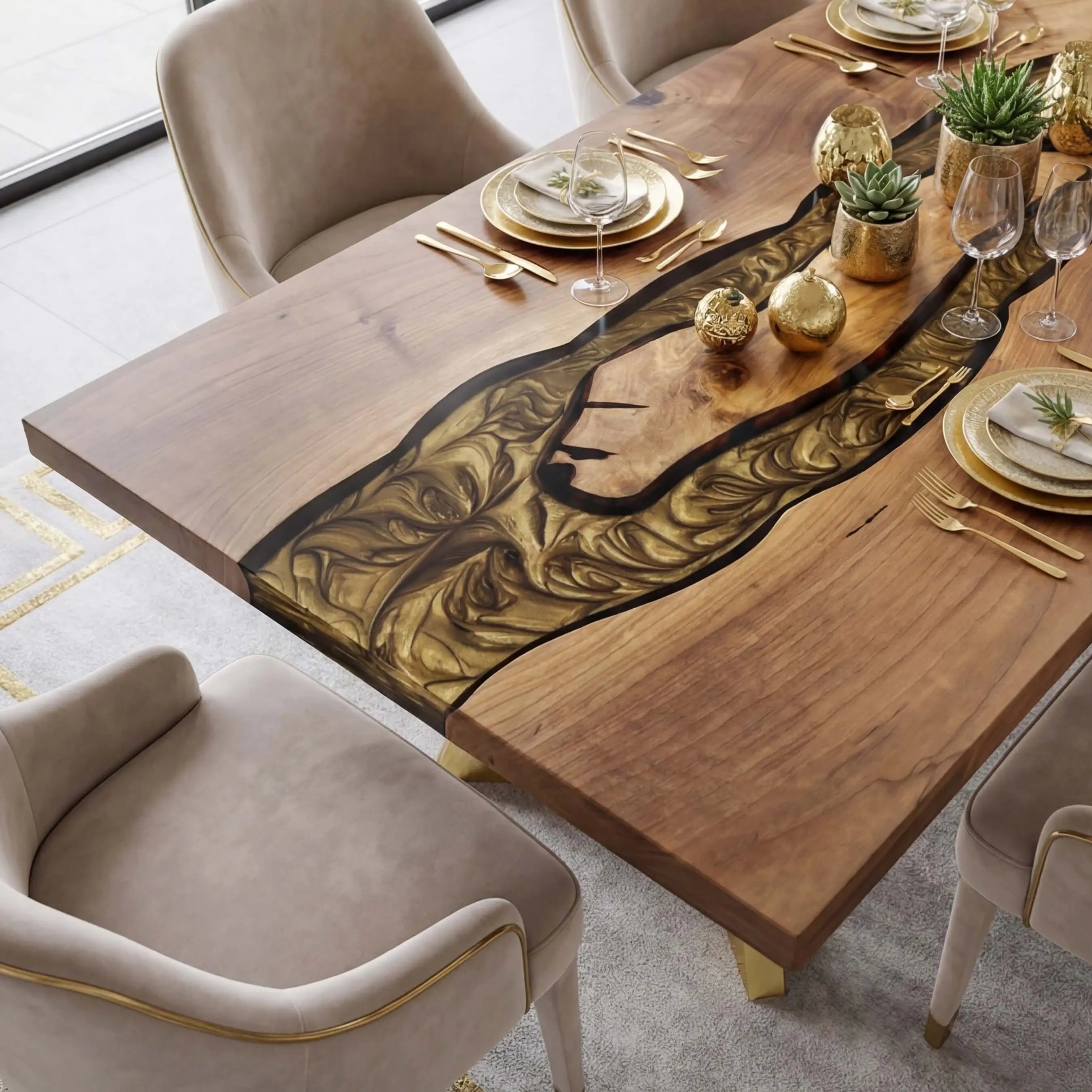 Custom Black Walnut Epoxy Resin River Table Gold ERT-78 - image 3 | ThawHome