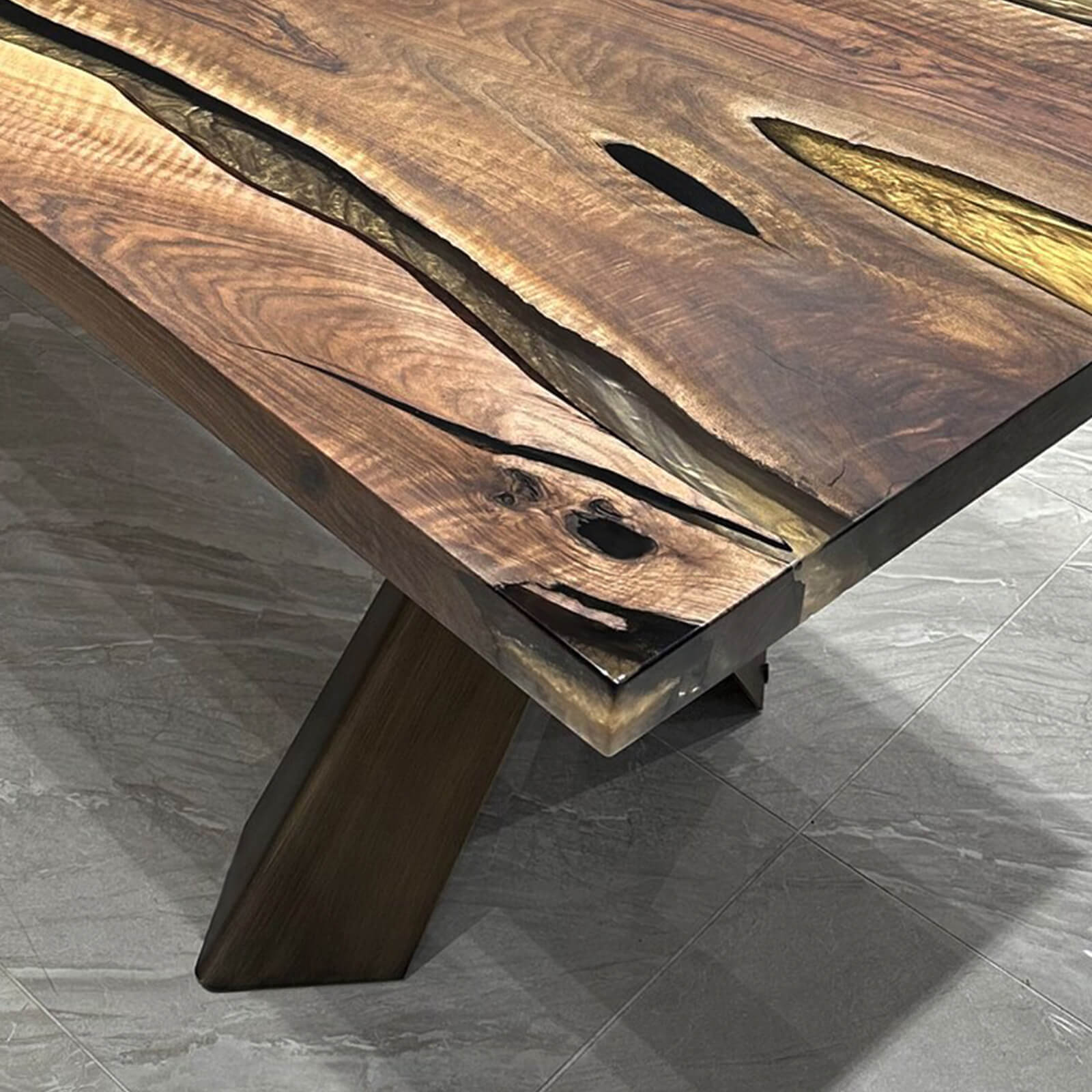 Custom Black Walnut Epoxy Resin River Table Gold EYT-56 - image 7 | ThawHome
