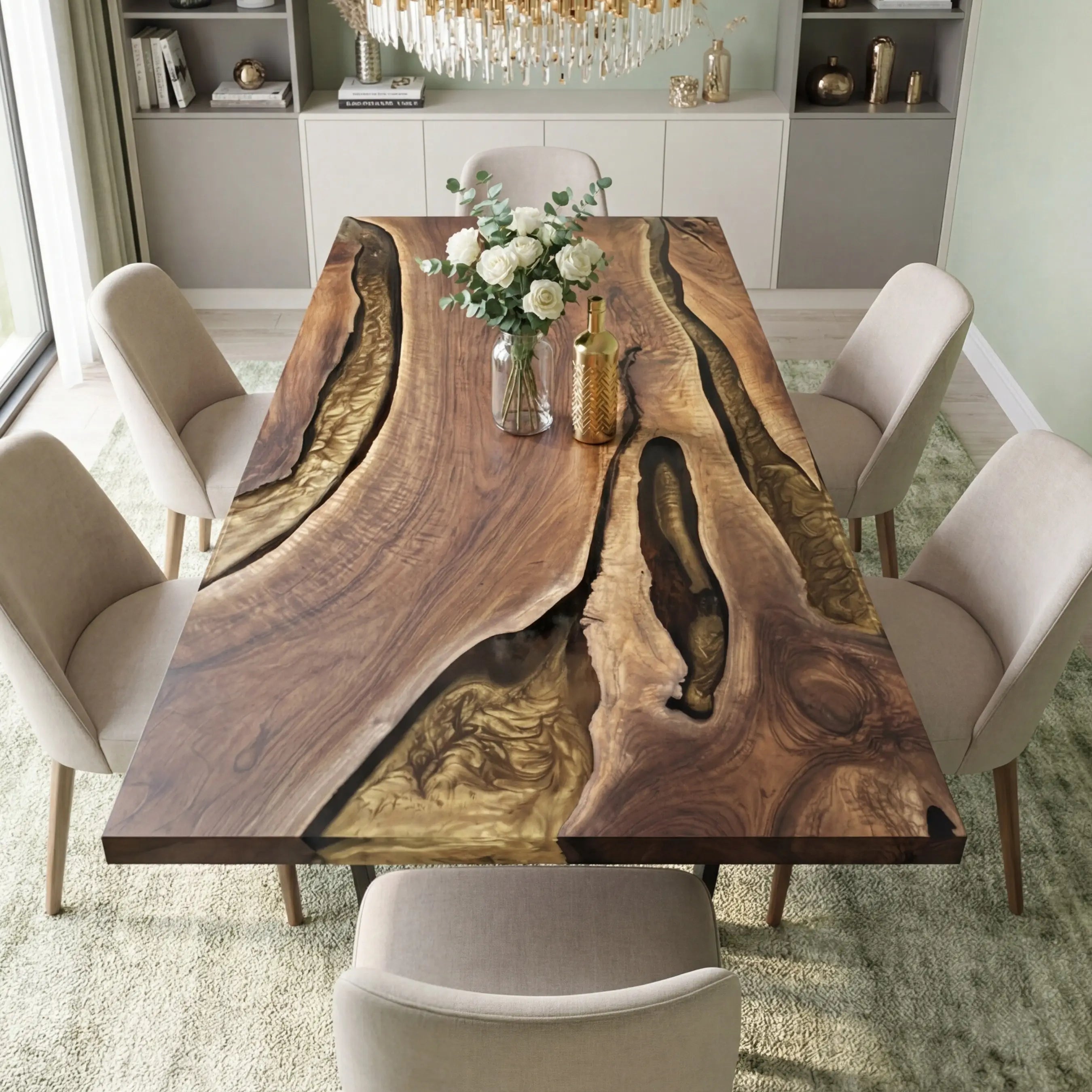 Custom Black Walnut Epoxy Resin River Table Gold EYT-56 - image 1 | ThawHome