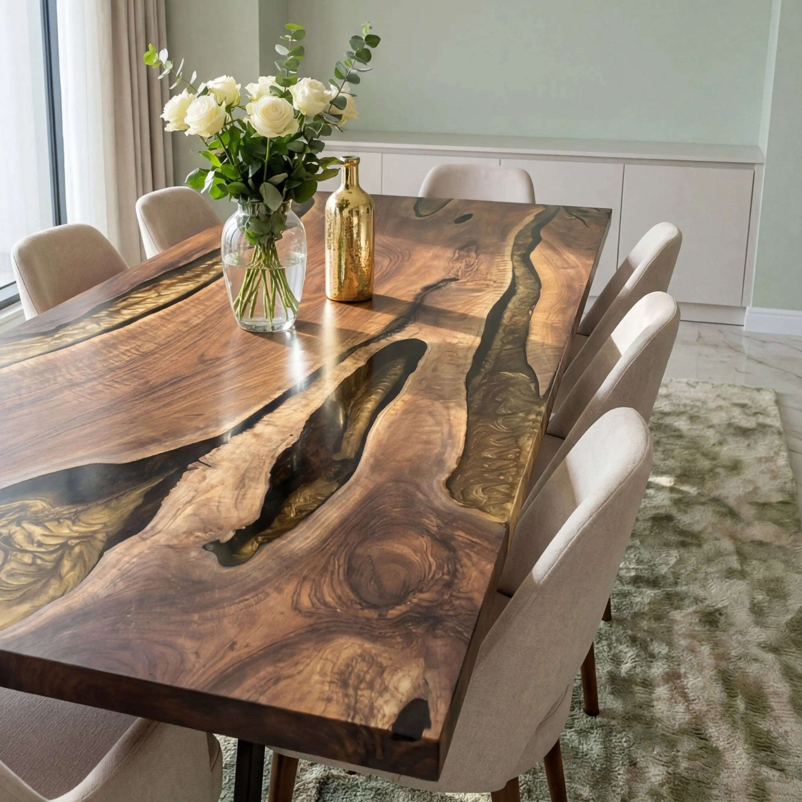 Custom Black Walnut Epoxy Resin River Table Gold EYT-56 - image 5 | ThawHome
