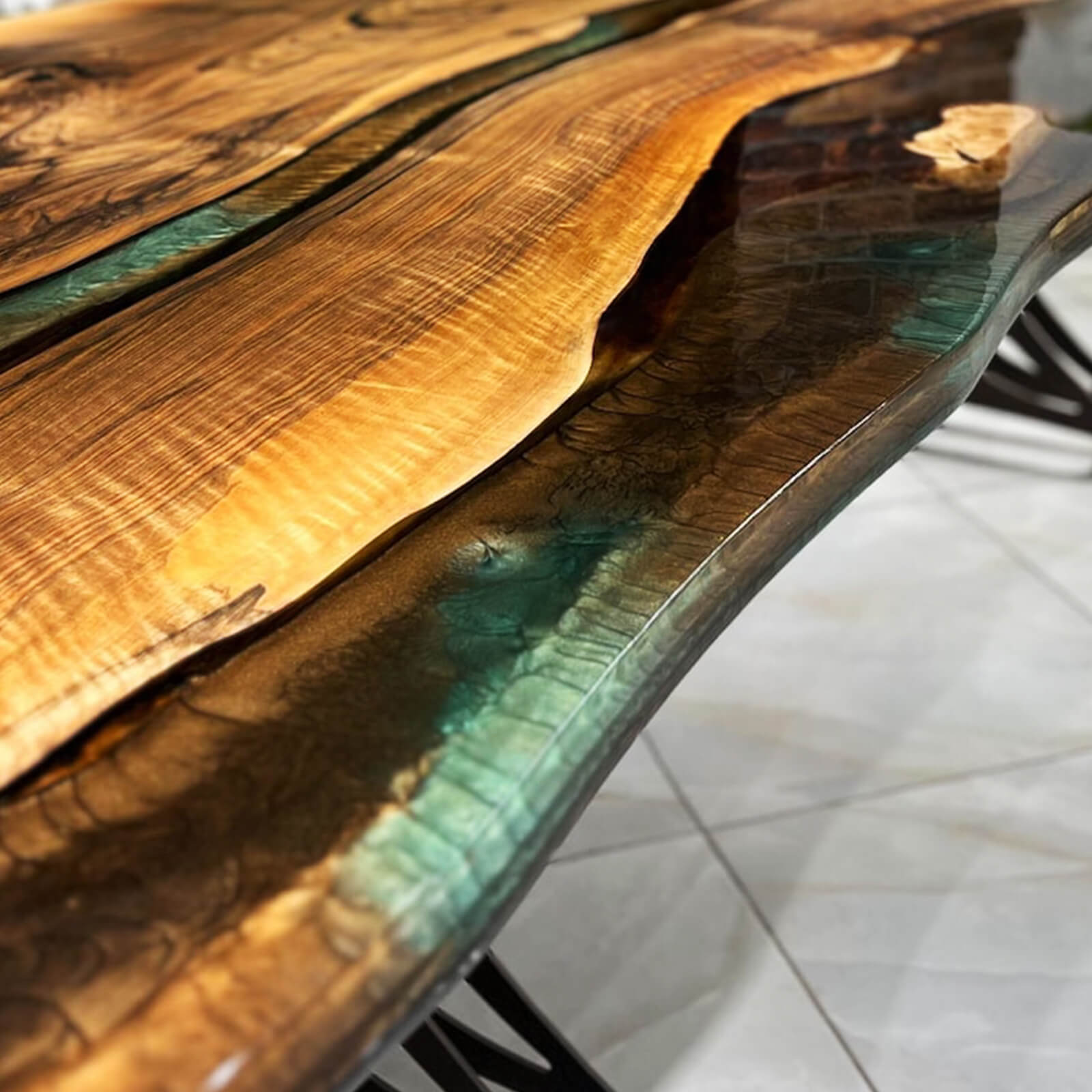 Custom Black Walnut Epoxy Resin River Table Gold Green WRT-75 - image 6 | ThawHome