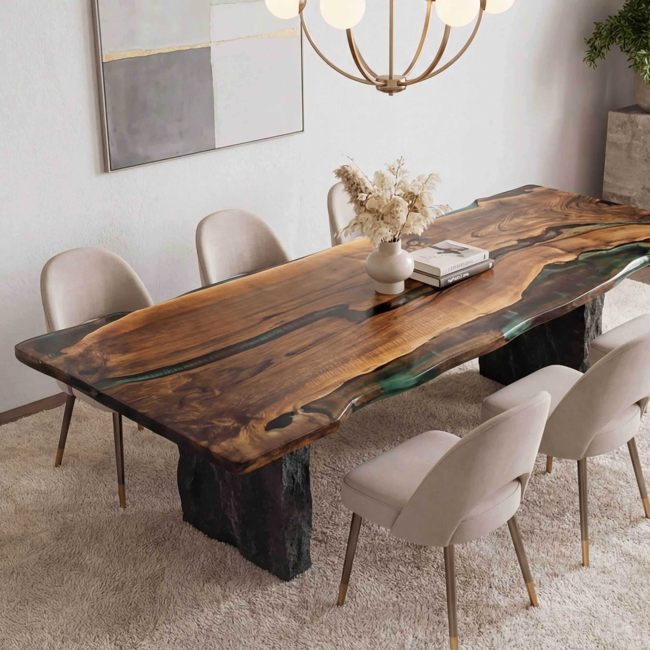 Custom Black Walnut Epoxy Resin River Table Gold Green WRT-75 - image 1 | ThawHome