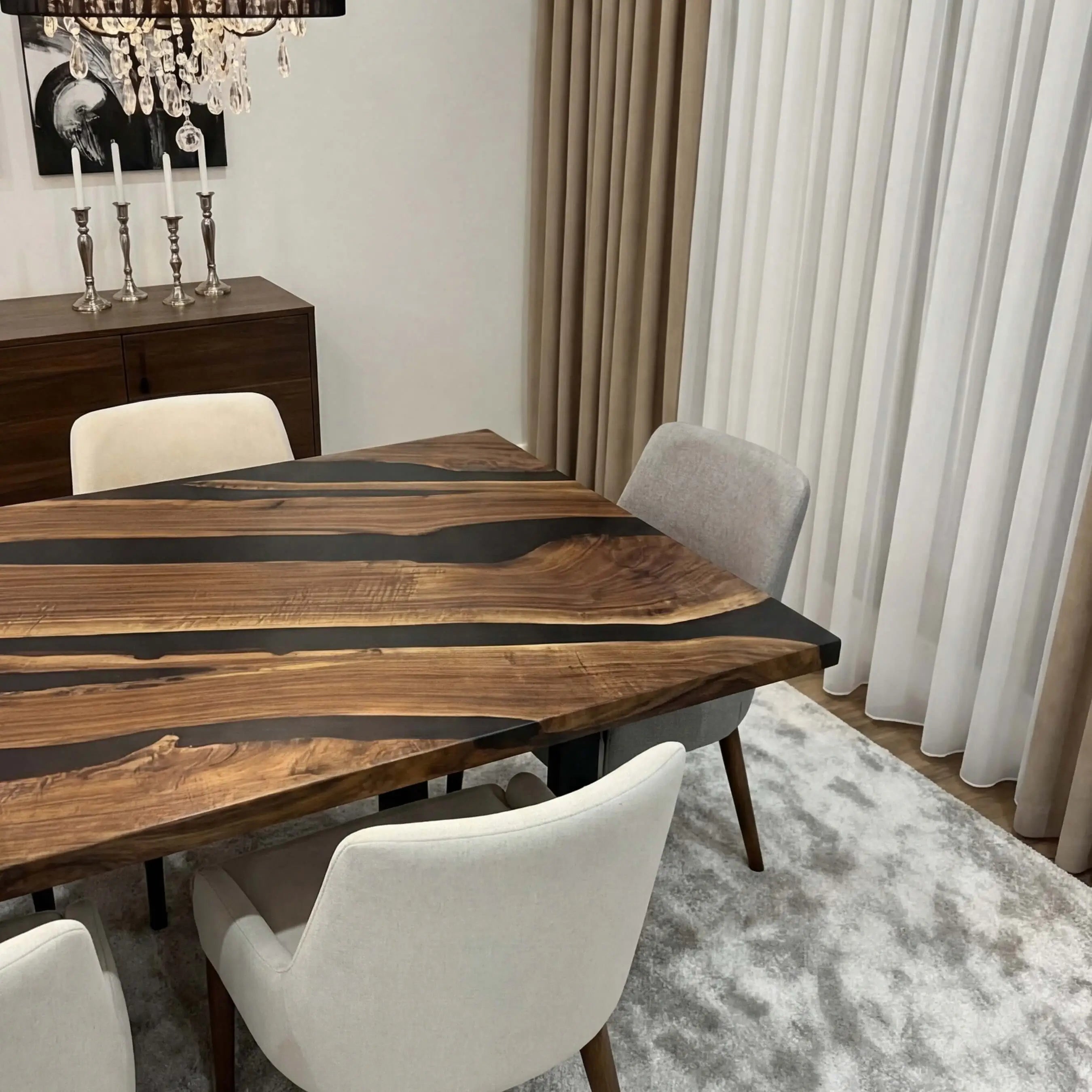 Custom Black Walnut Epoxy Resin River Table Gray Resin ERT-94 - image 5 | ThawHome