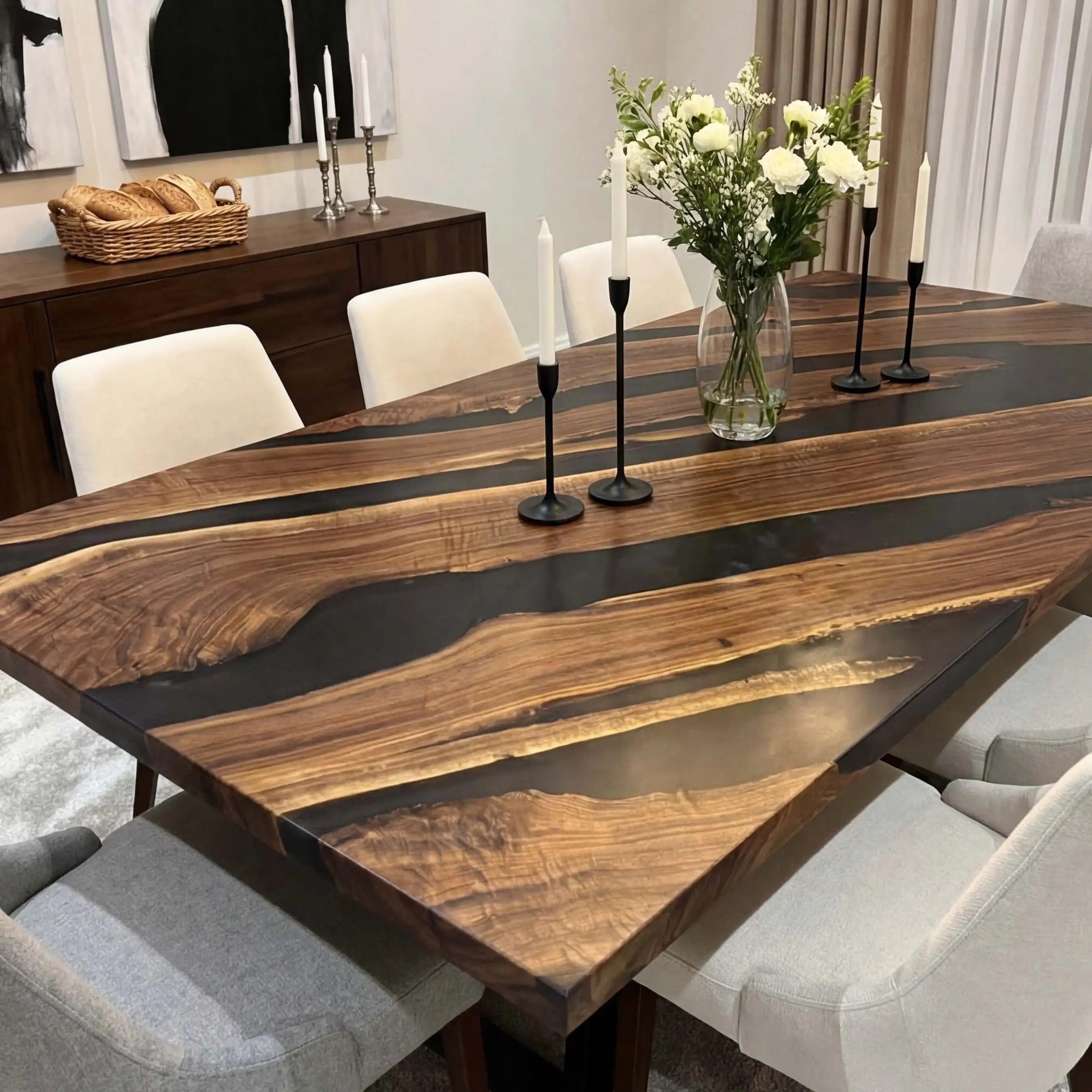 Custom Black Walnut Epoxy Resin River Table Gray Resin ERT-94 - image 6 | ThawHome