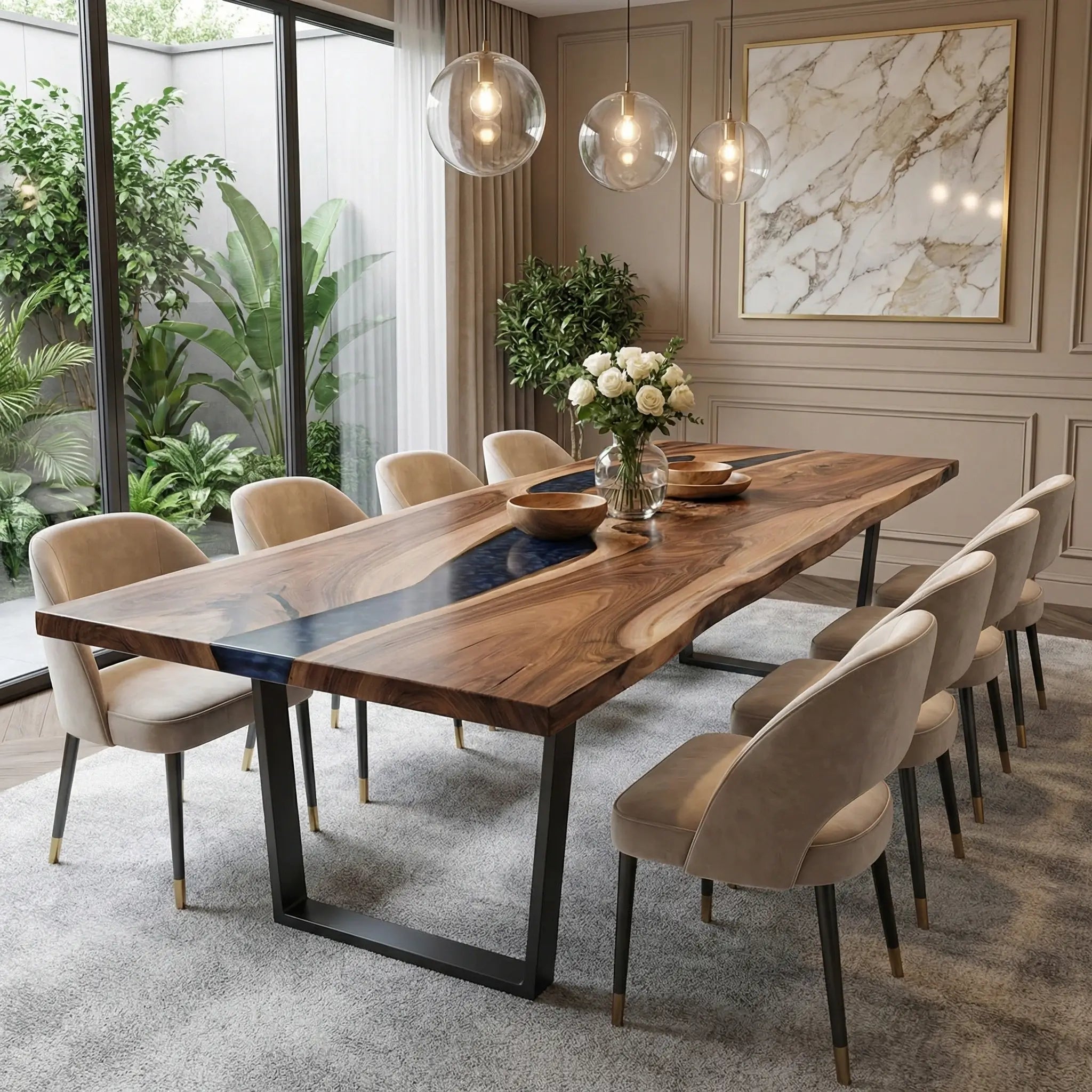 Custom Black Walnut Epoxy Resin River Table Gray Resin XTR-45 - image 3 | ThawHome