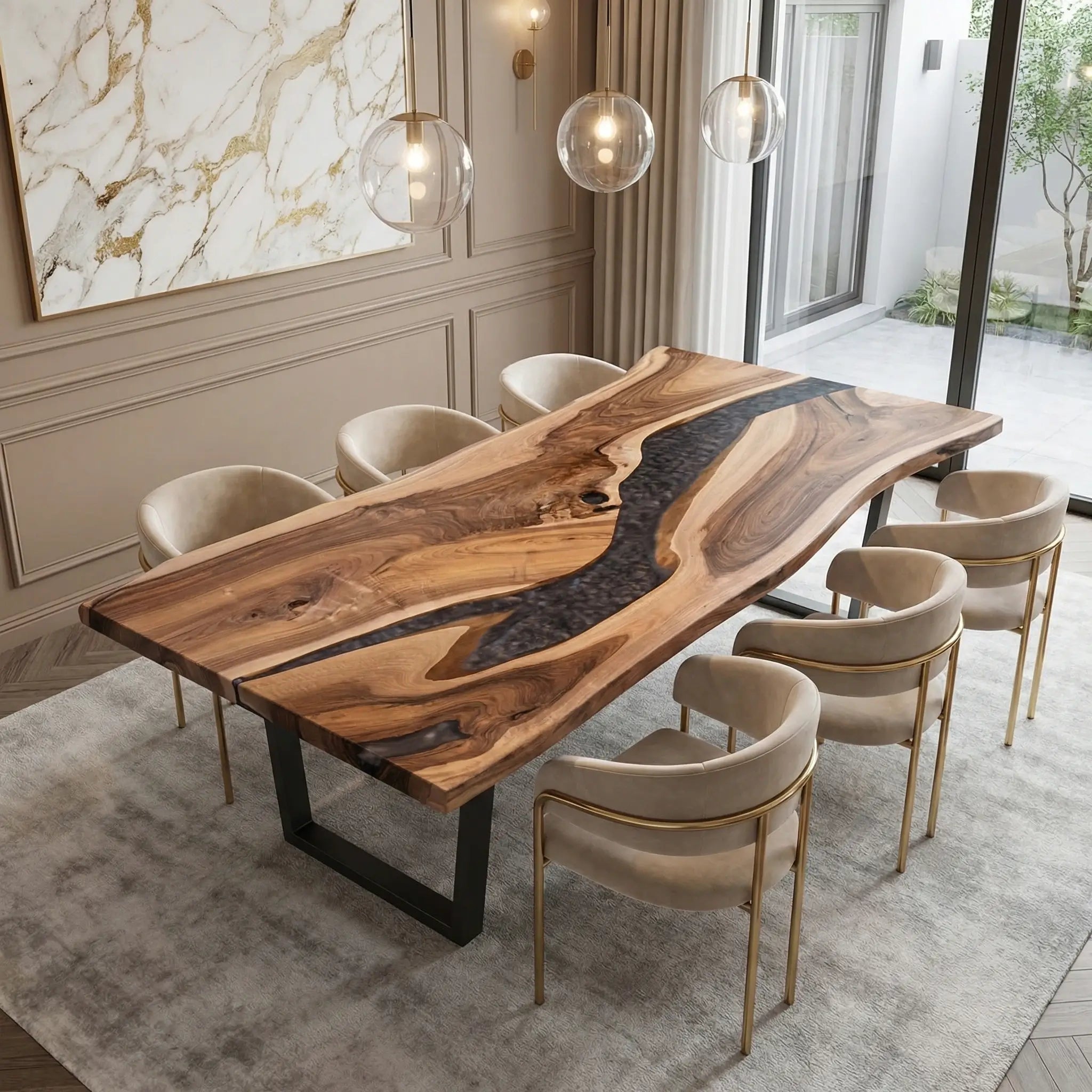 Custom Black Walnut Epoxy Resin River Table Gray Resin XTR-45 - image 4 | ThawHome