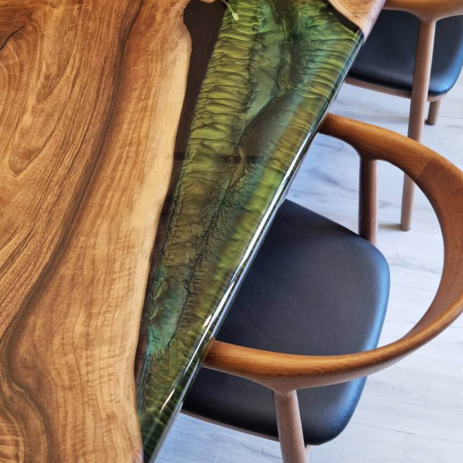Custom Black Walnut Epoxy Resin River Table Green CR-67 - image 8 | ThawHome