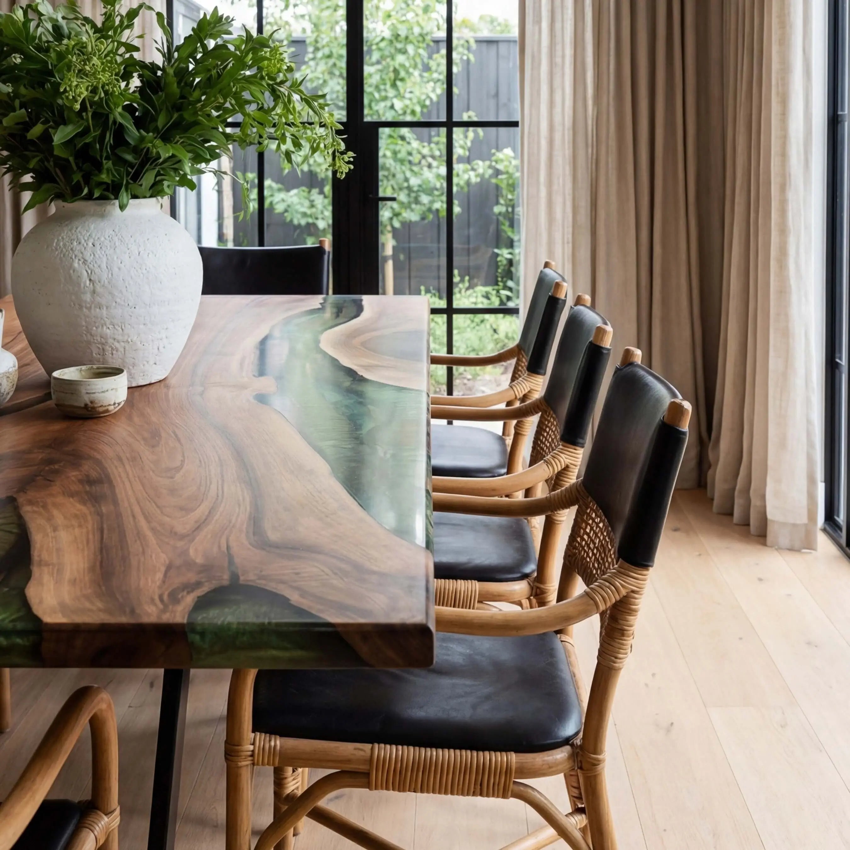 Custom Black Walnut Epoxy Resin River Table Green CR-67 - image 6 | ThawHome
