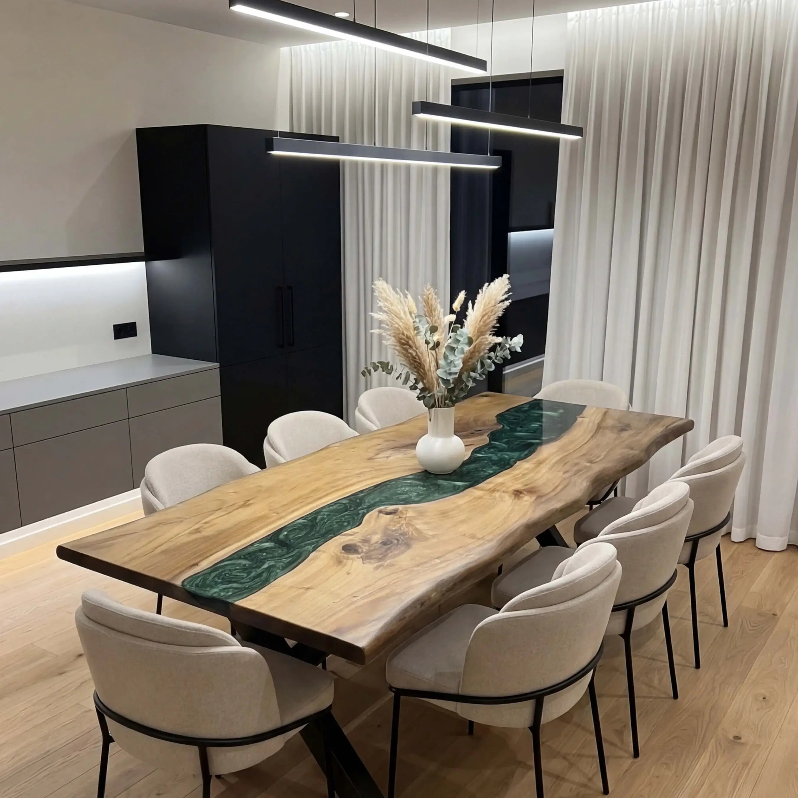 Custom Black Walnut Epoxy Resin River Table Green Pearl ERT-47 - image 3 | ThawHome