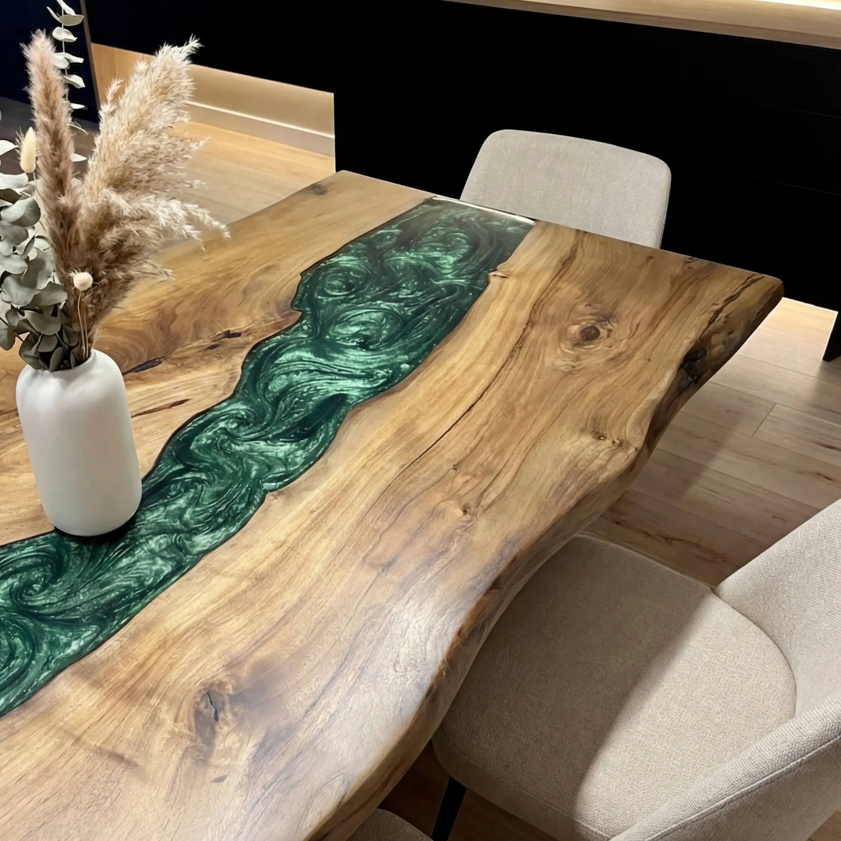 Custom Black Walnut Epoxy Resin River Table Green Pearl ERT-47 - image 6 | ThawHome