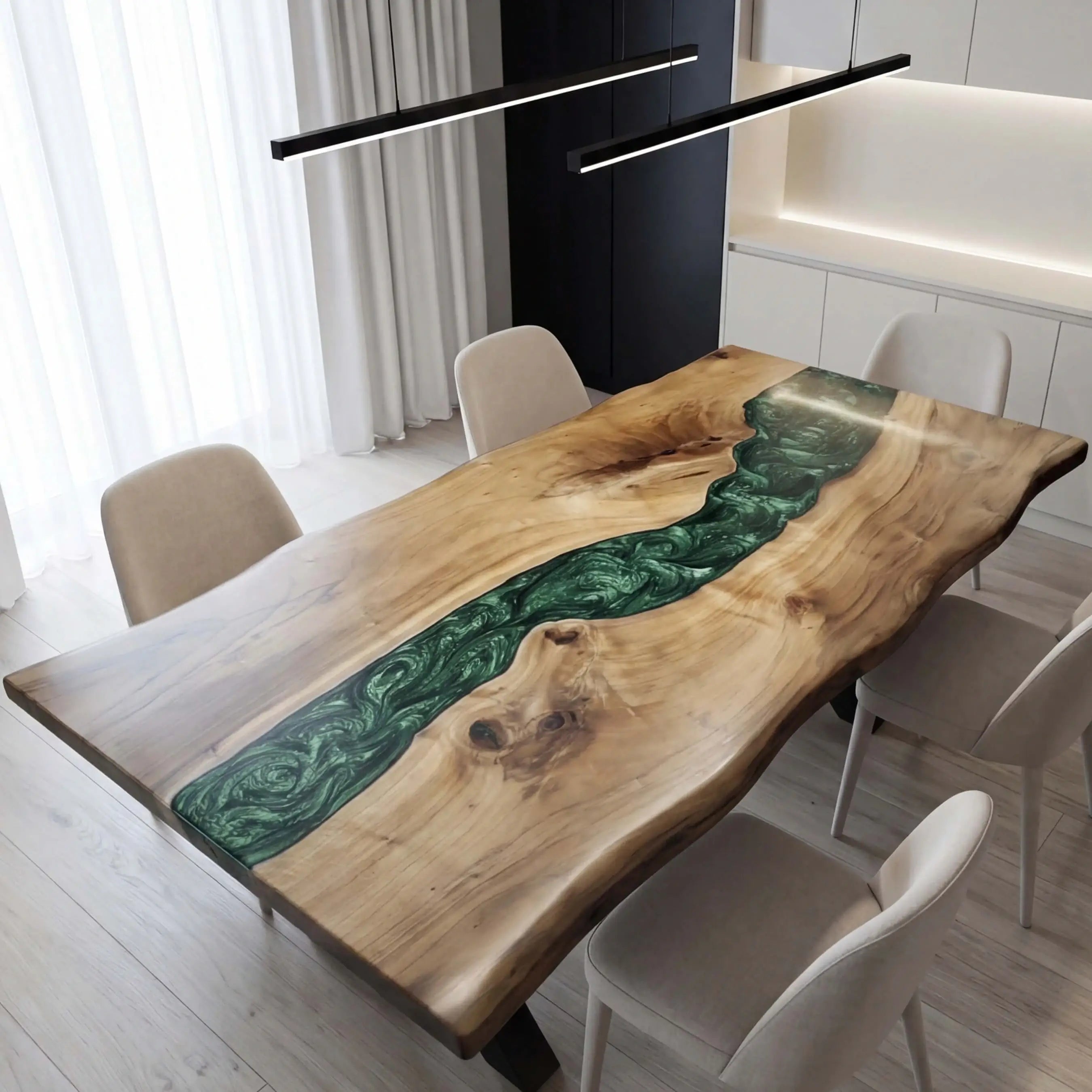 Custom Black Walnut Epoxy Resin River Table Green Pearl ERT-47 - image 2 | ThawHome