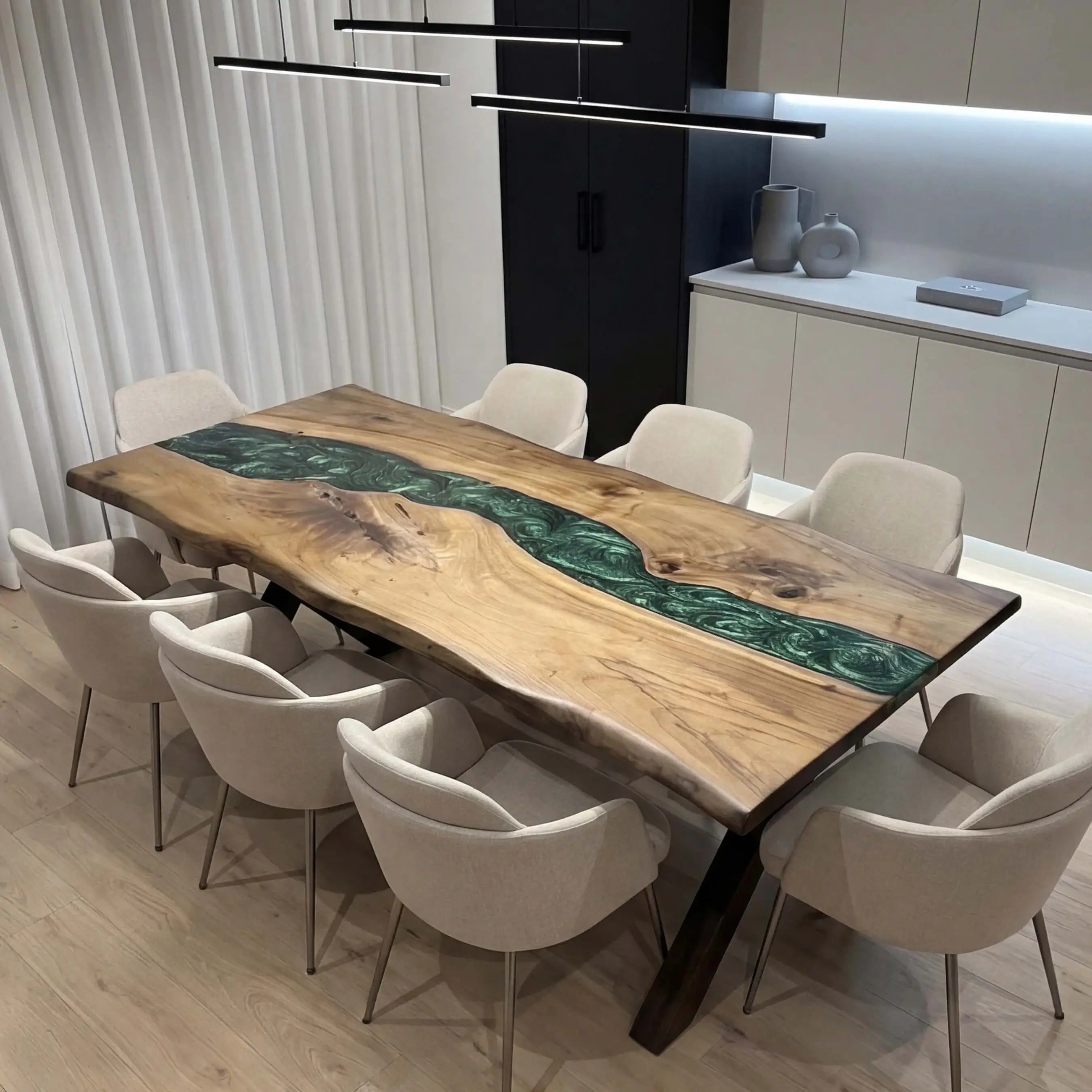 Custom Black Walnut Epoxy Resin River Table Green Pearl ERT-47 - image 4 | ThawHome