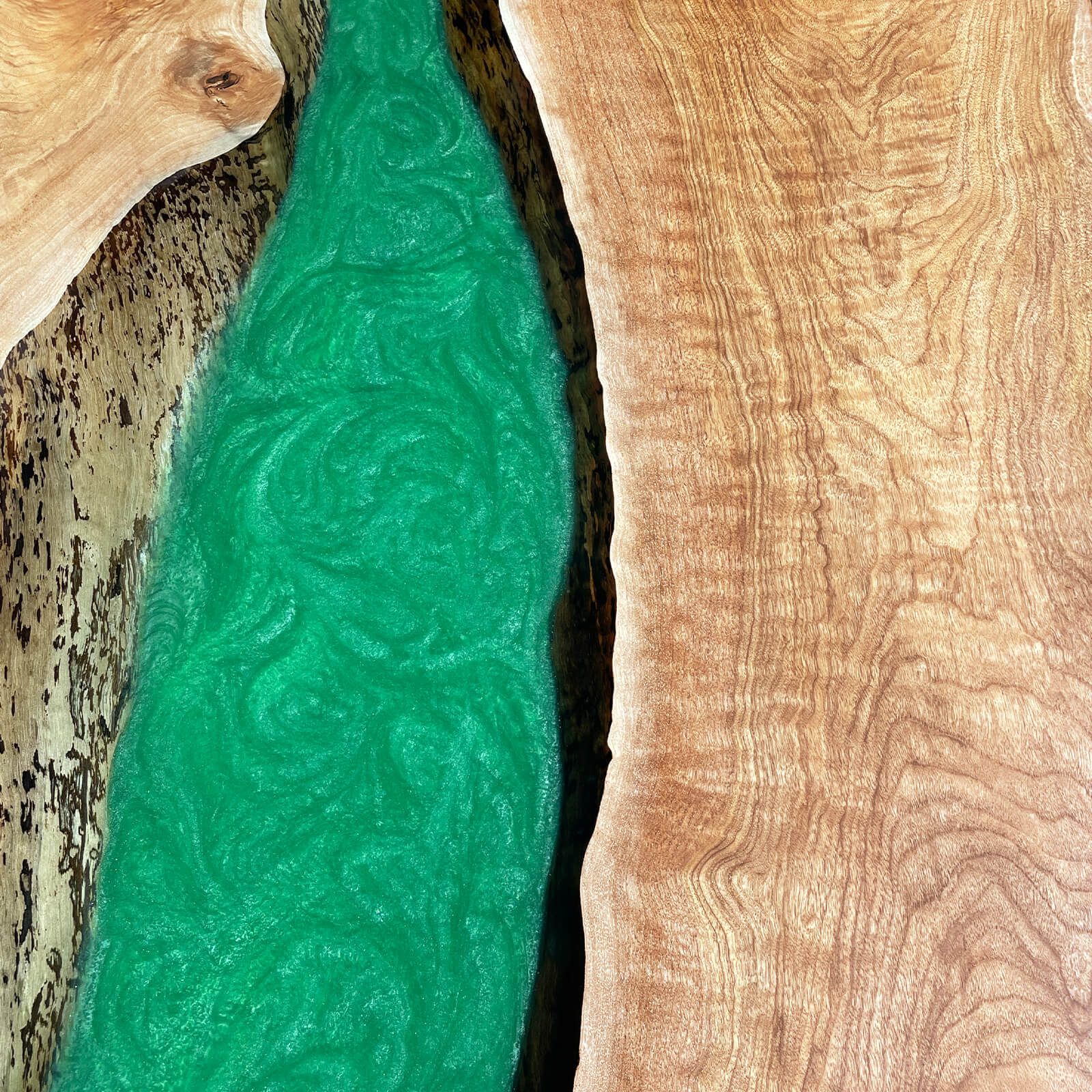 Custom Black Walnut Epoxy Resin River Table Green Pearl QRT-57 - image 7 | ThawHome