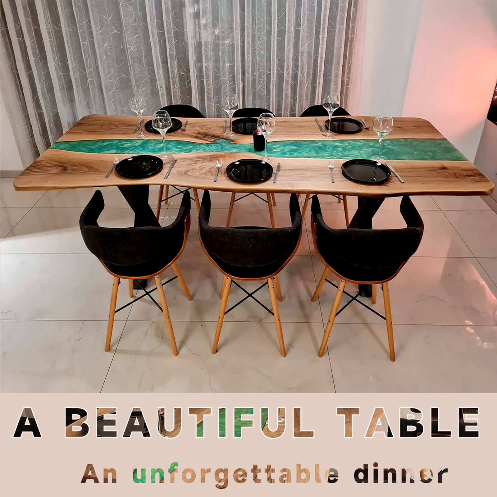 Custom Black Walnut Epoxy Resin River Table Green Pearl XRT-85 - image 5 | ThawHome