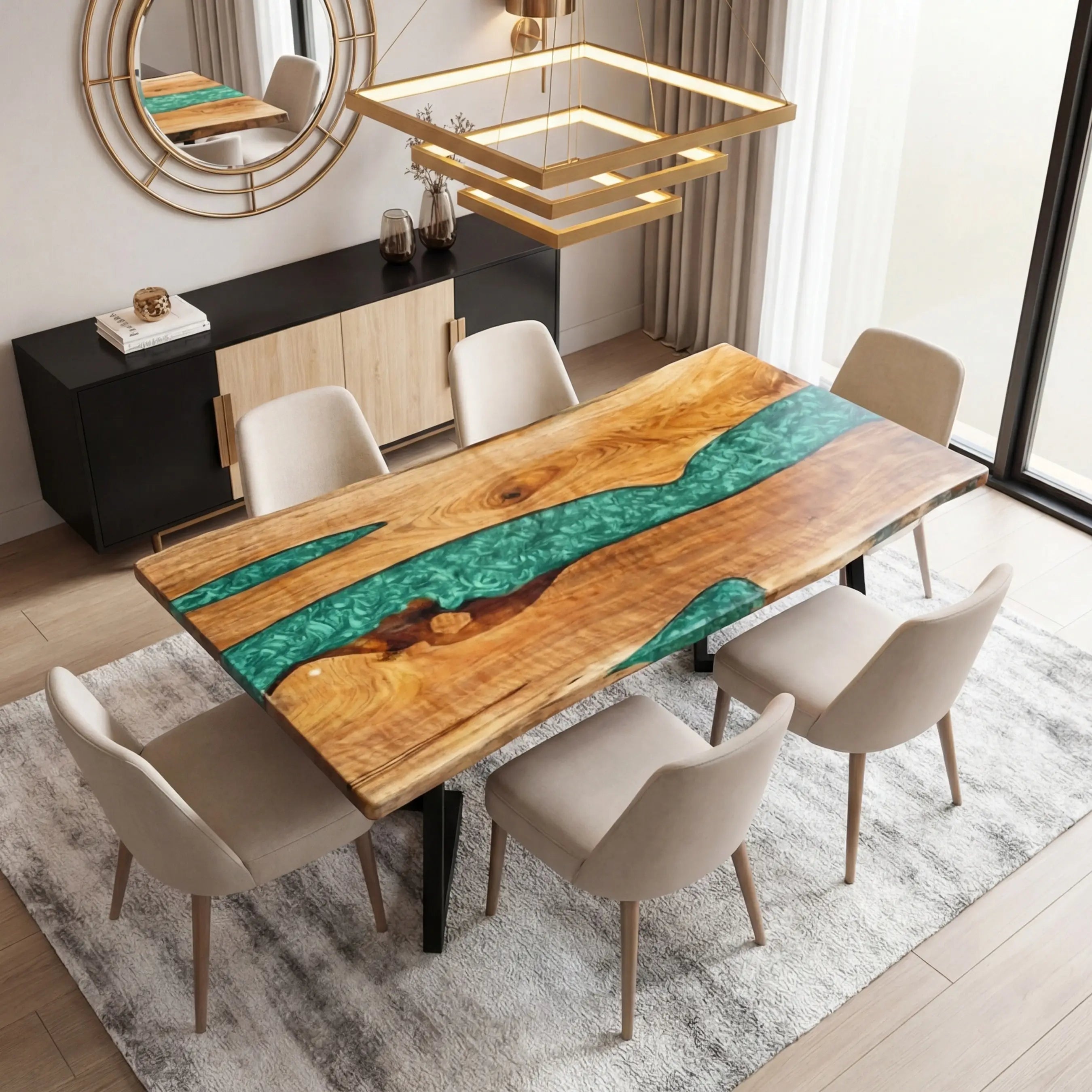 Custom Black Walnut Epoxy Resin River Table Green QRT-53 - image 2 | ThawHome