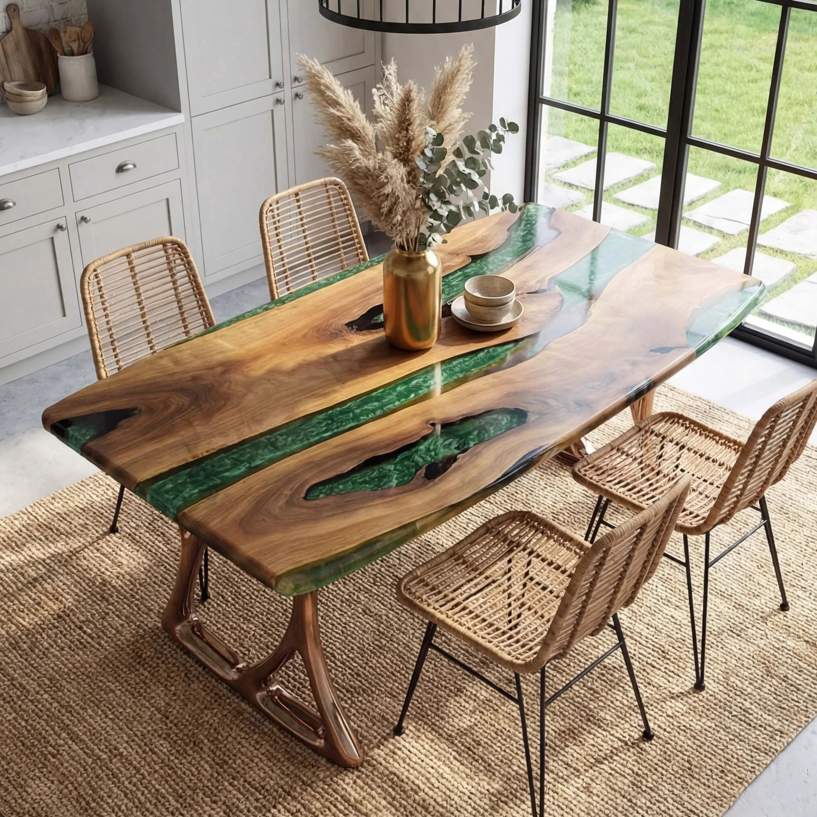 Custom Black Walnut Epoxy Resin River Table Green Resin KRT-78 - image 1 | ThawHome