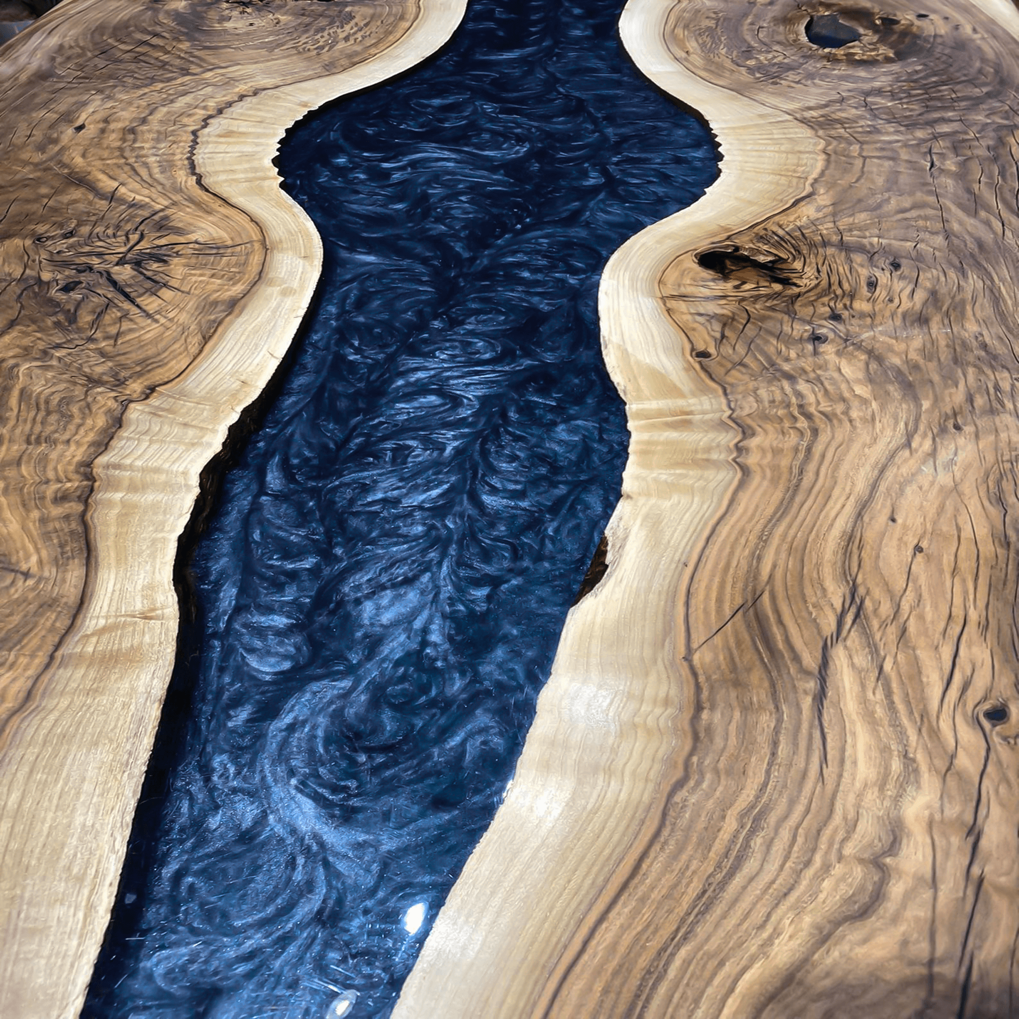 Custom Black Walnut Epoxy Resin River Table Pearl Gray XRT-92 - image 8 | ThawHome