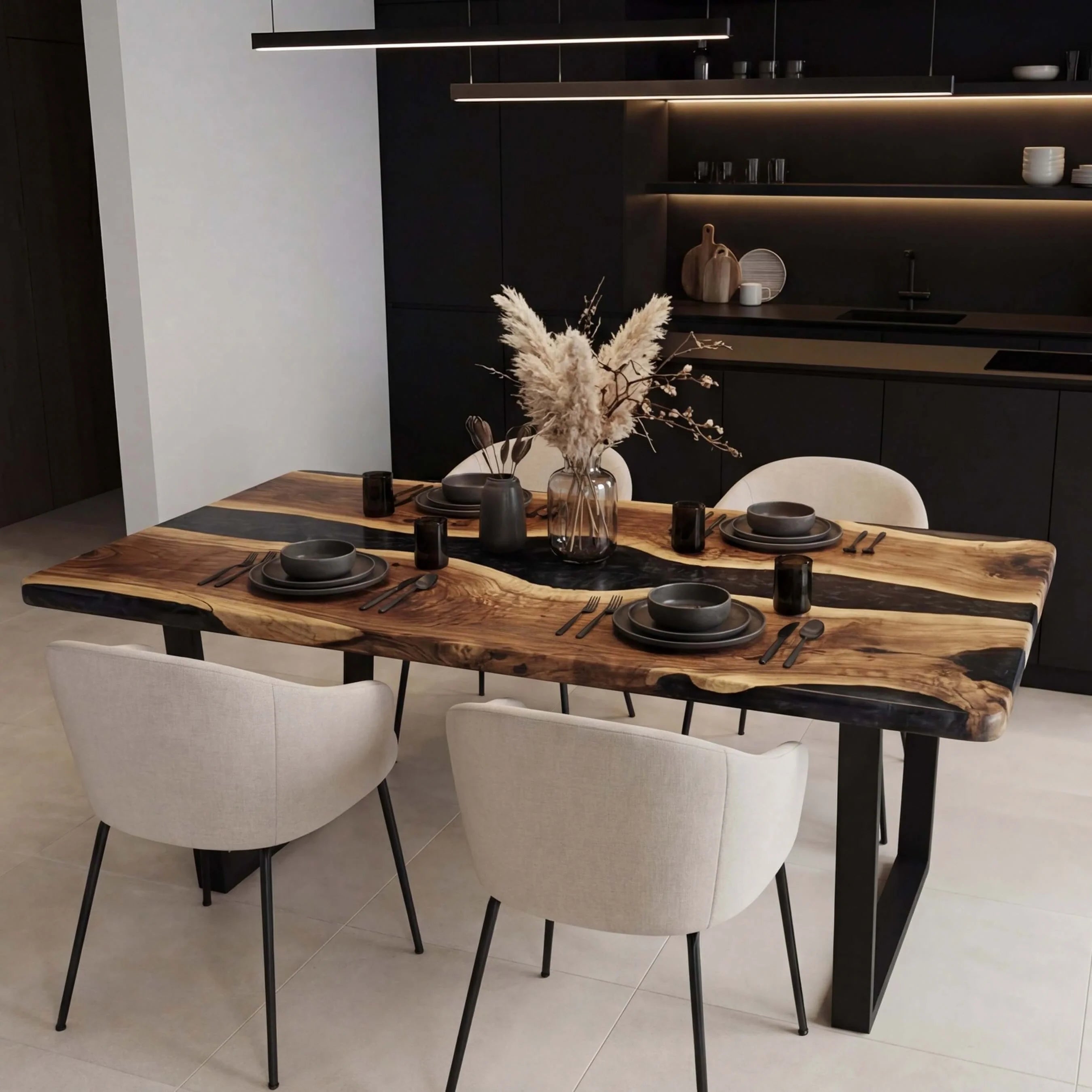 Custom Black Walnut Epoxy Resin River Table Pearl Gray XRT-92 - image 3 | ThawHome