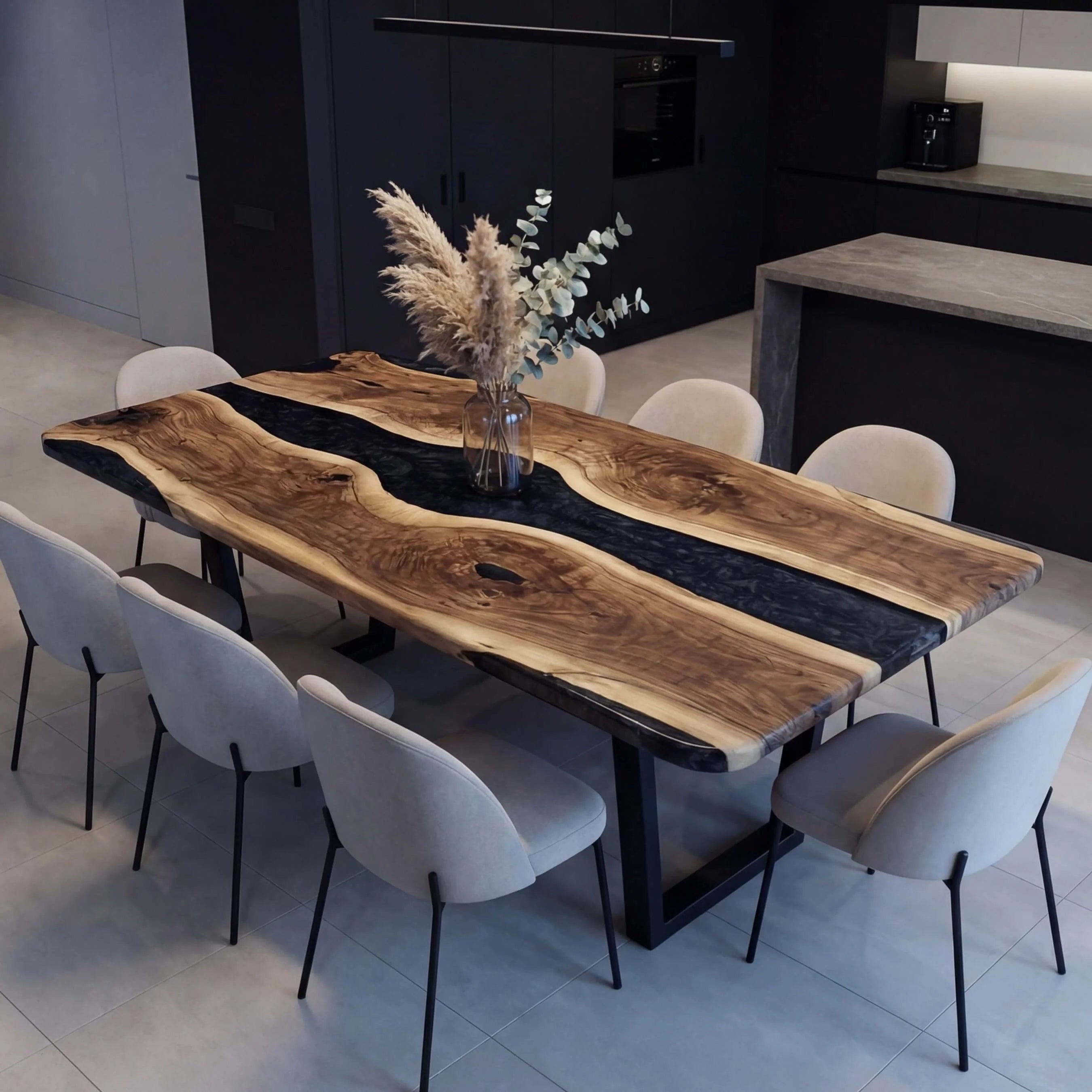 Custom Black Walnut Epoxy Resin River Table Pearl Gray XRT-92 - image 4 | ThawHome