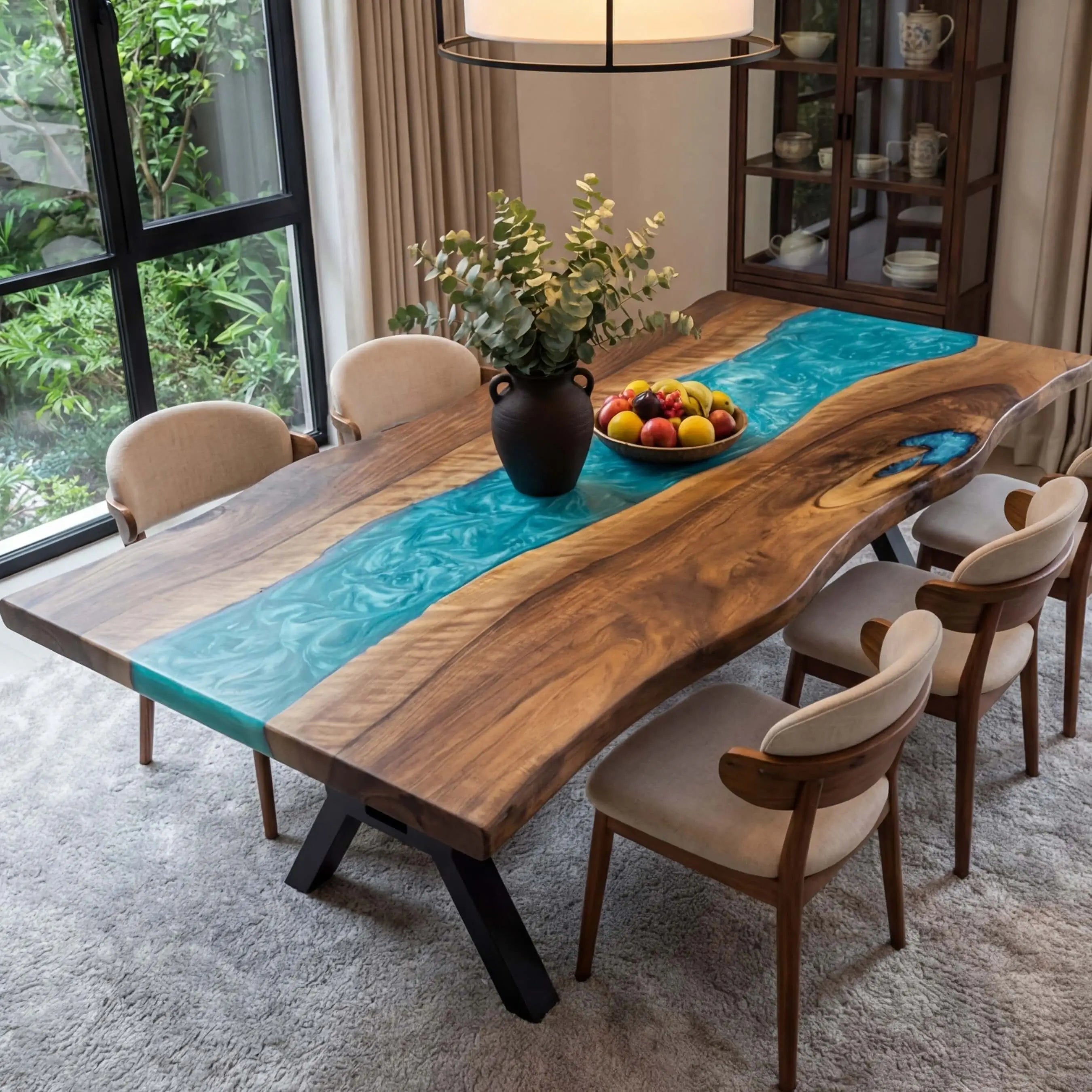 Custom Black Walnut Epoxy Resin River Table Pearl Green TRT-58 - image 1 | ThawHome
