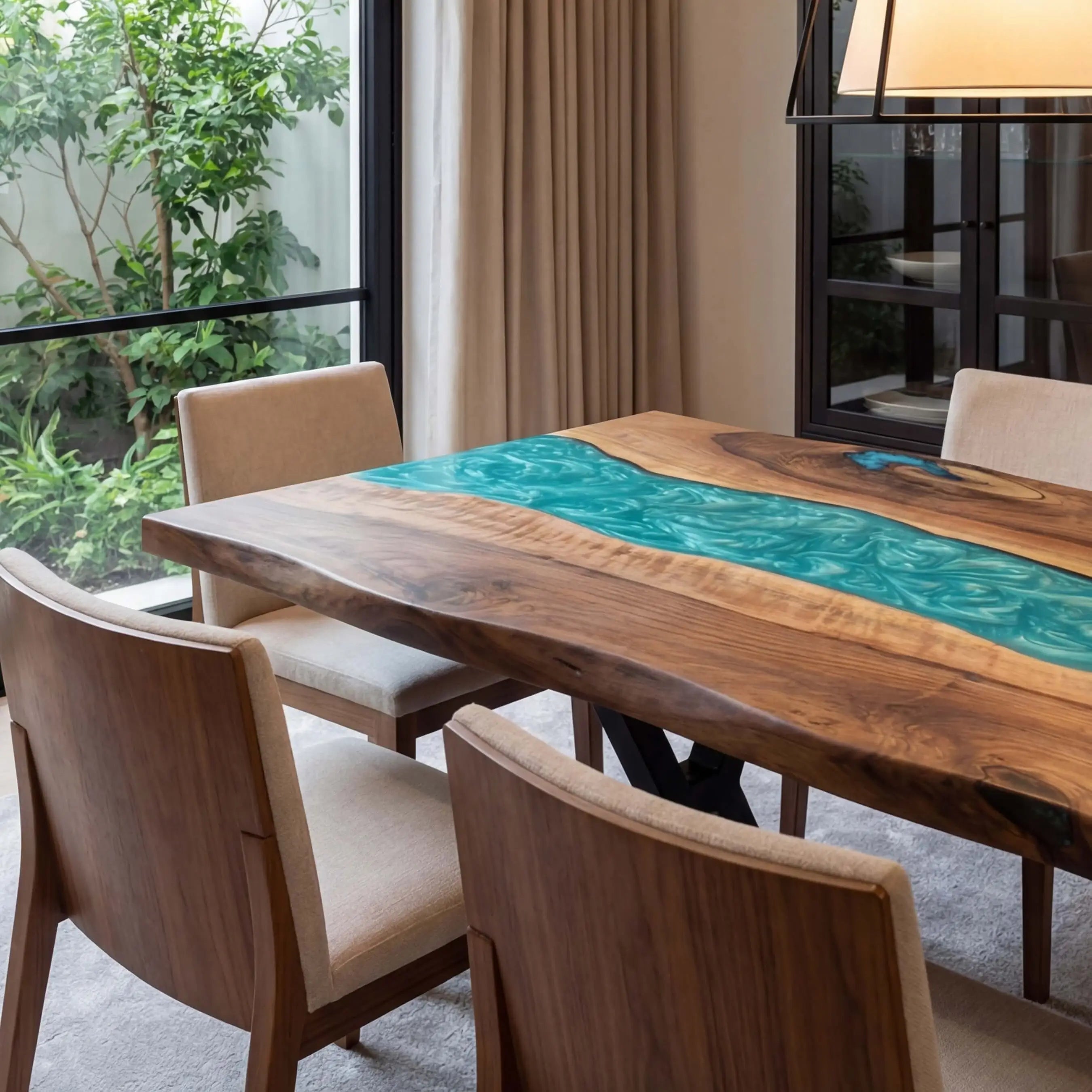 Custom Black Walnut Epoxy Resin River Table Pearl Green TRT-58 - image 5 | ThawHome