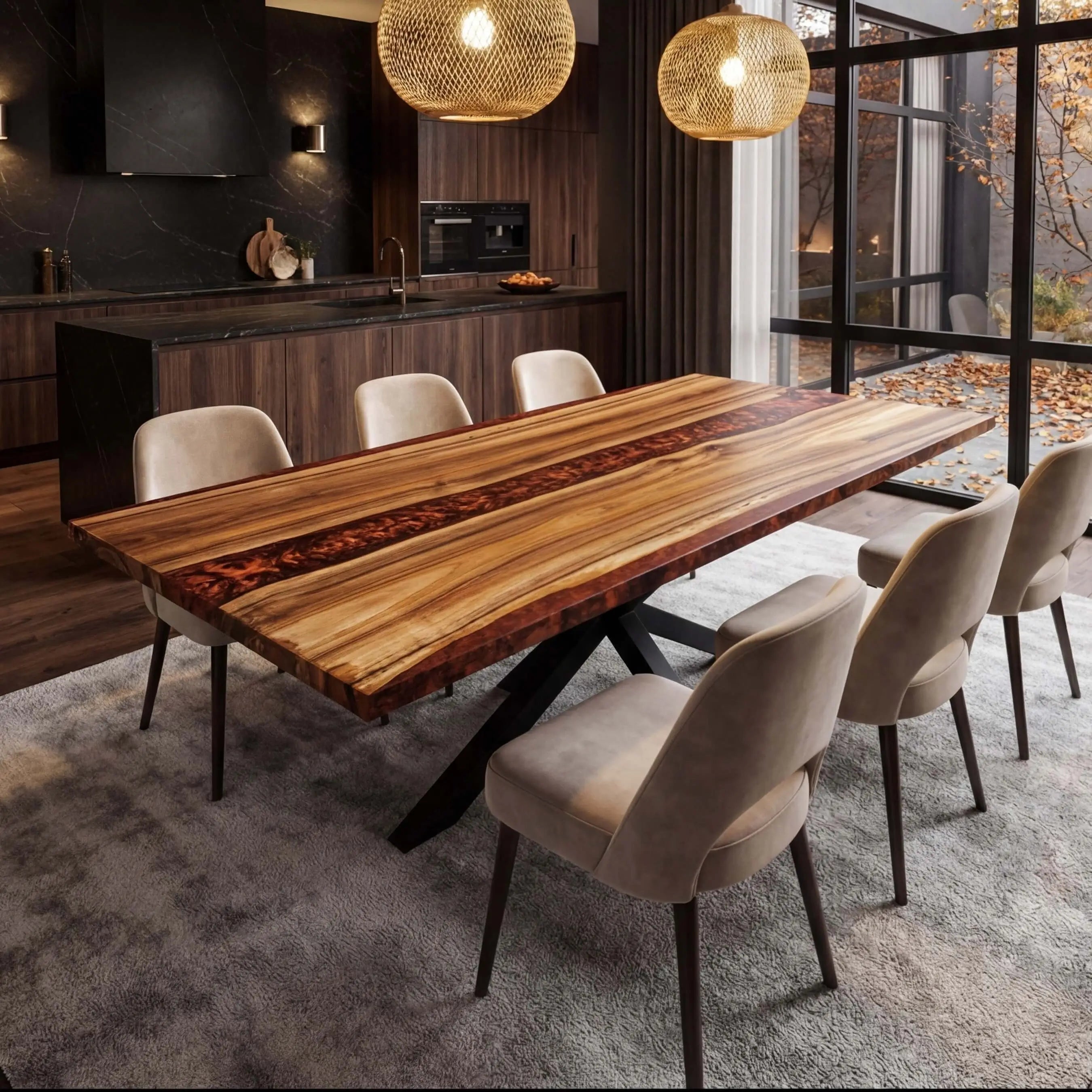 Custom Black Walnut Epoxy Resin River Table Red Resin BZT-93 - image 2 | ThawHome