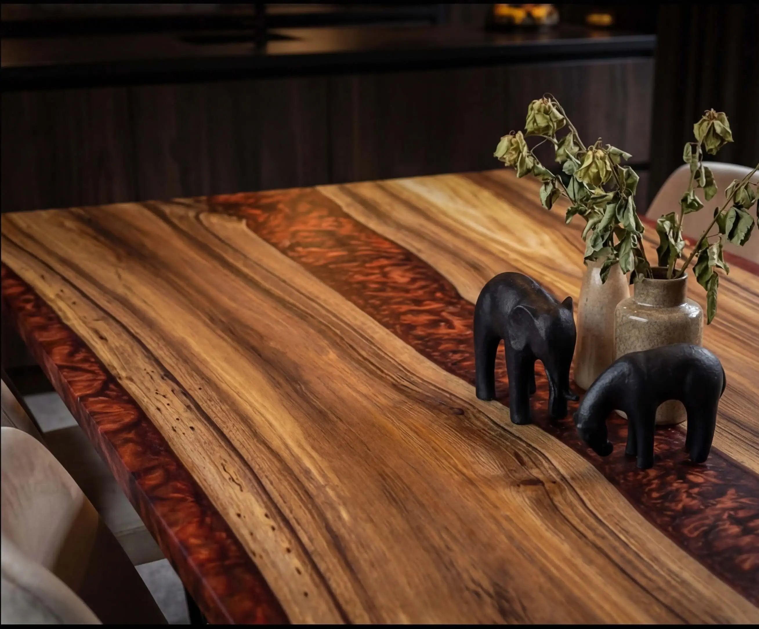Custom Black Walnut Epoxy Resin River Table Red Resin BZT-93 - image 4 | ThawHome