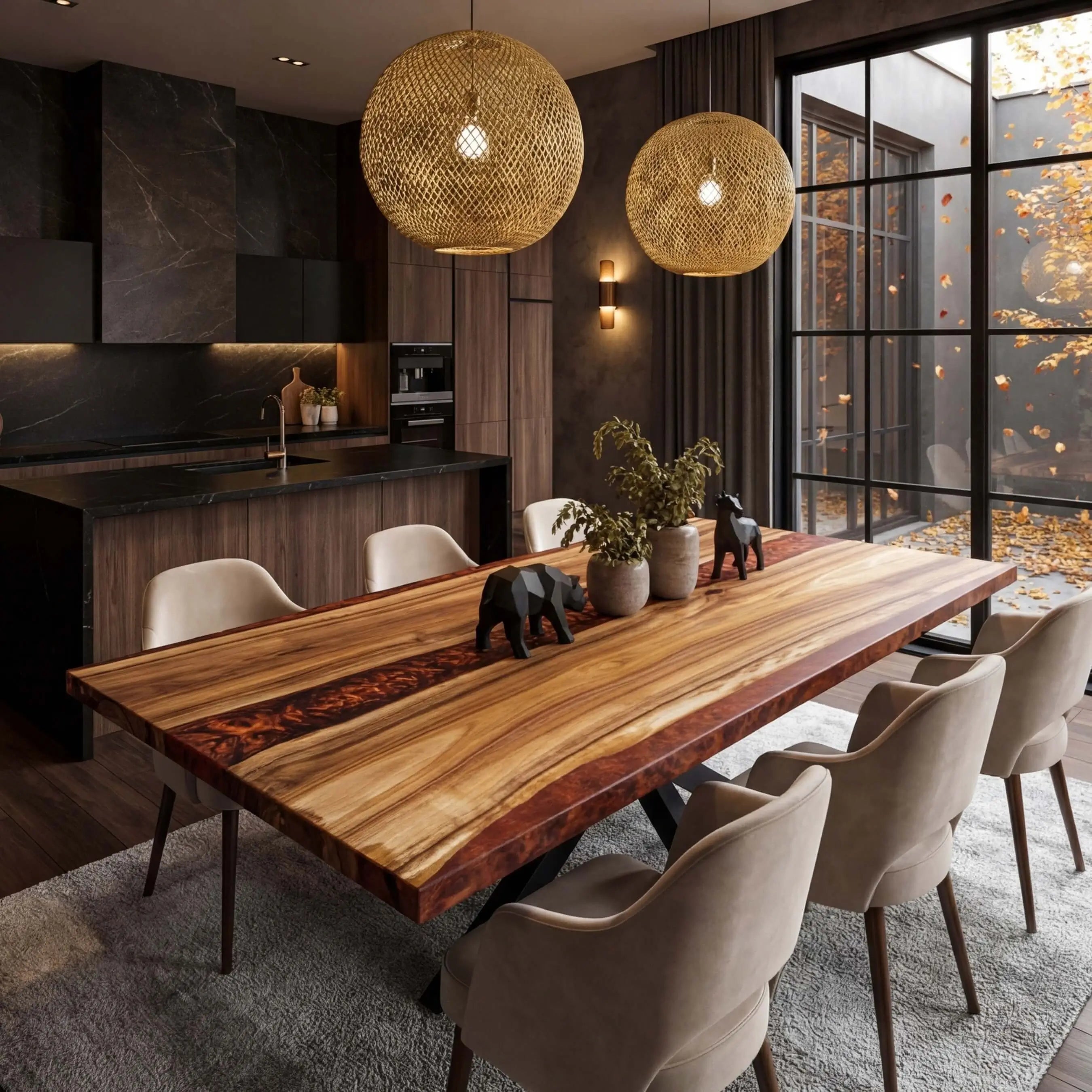 Custom Black Walnut Epoxy Resin River Table Red Resin BZT-93 - image 1 | ThawHome