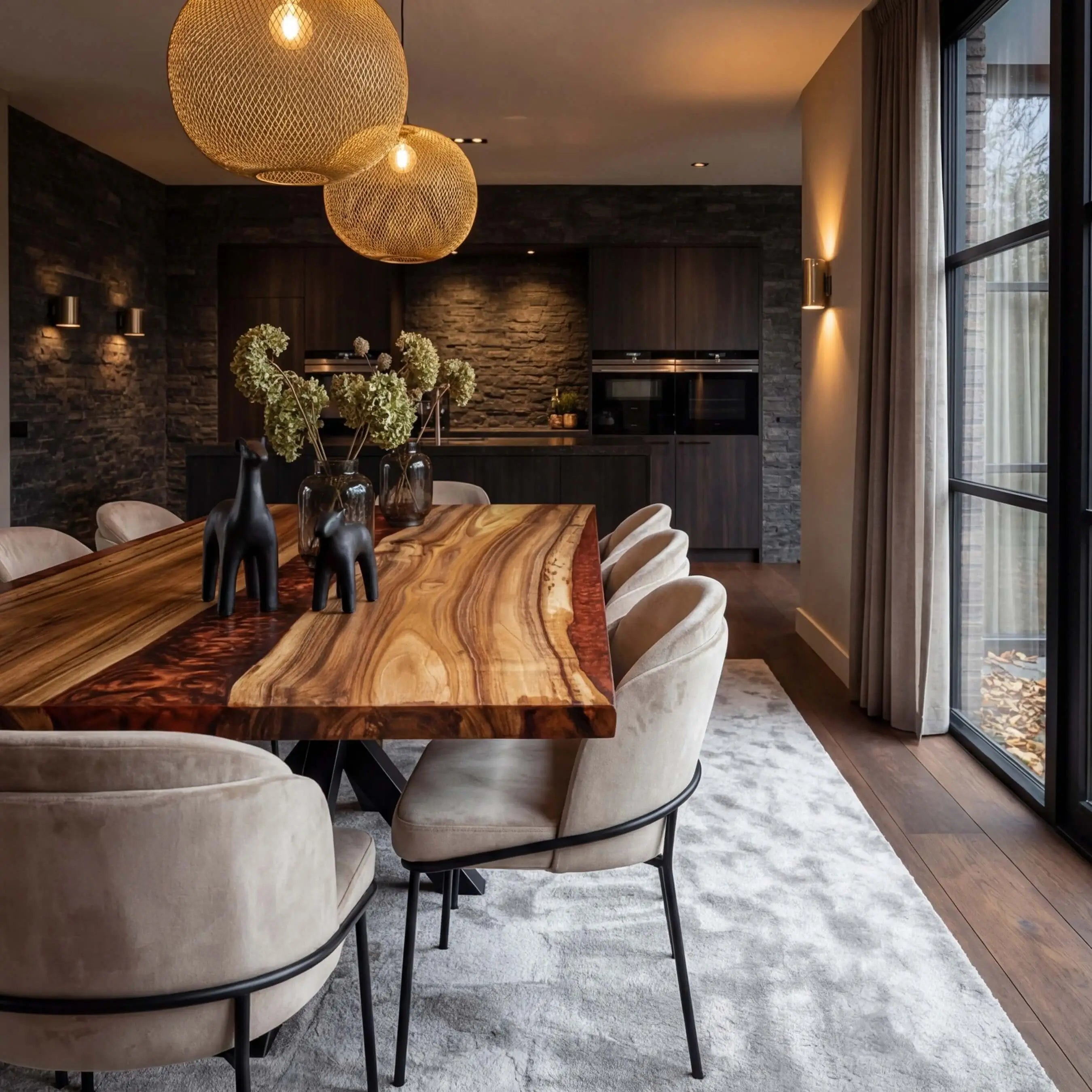 Custom Black Walnut Epoxy Resin River Table Red Resin BZT-93 - image 3 | ThawHome