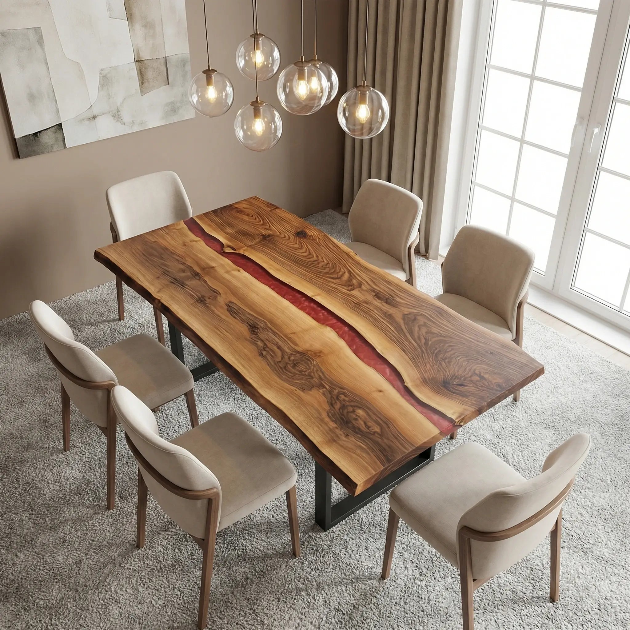 Custom Black Walnut Epoxy Resin River Table Red Resin ZRT-46 - image 2 | ThawHome