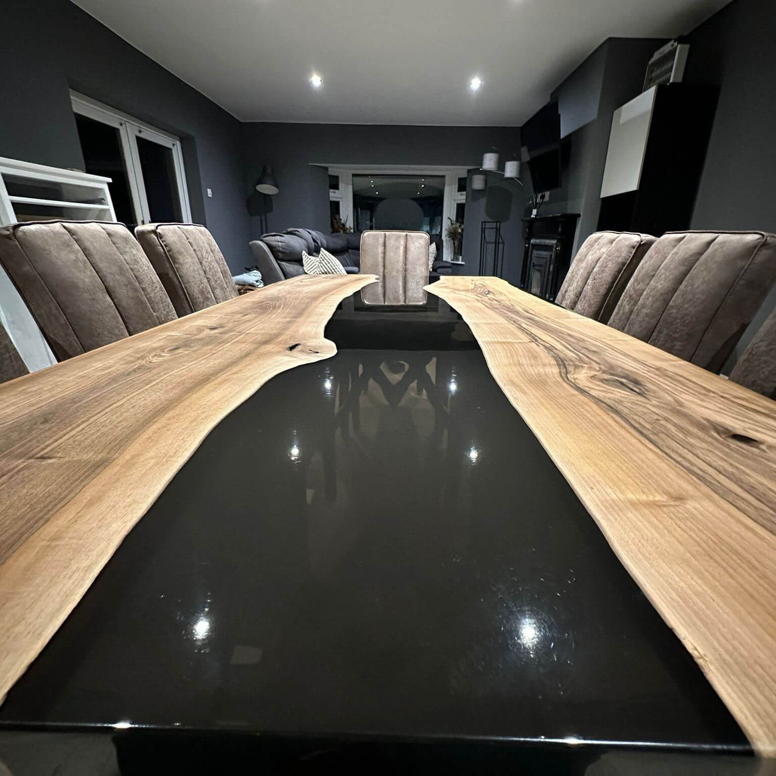 Custom Black Walnut Epoxy Resin River Table Smoked Black ERX-58 - image 7 | ThawHome