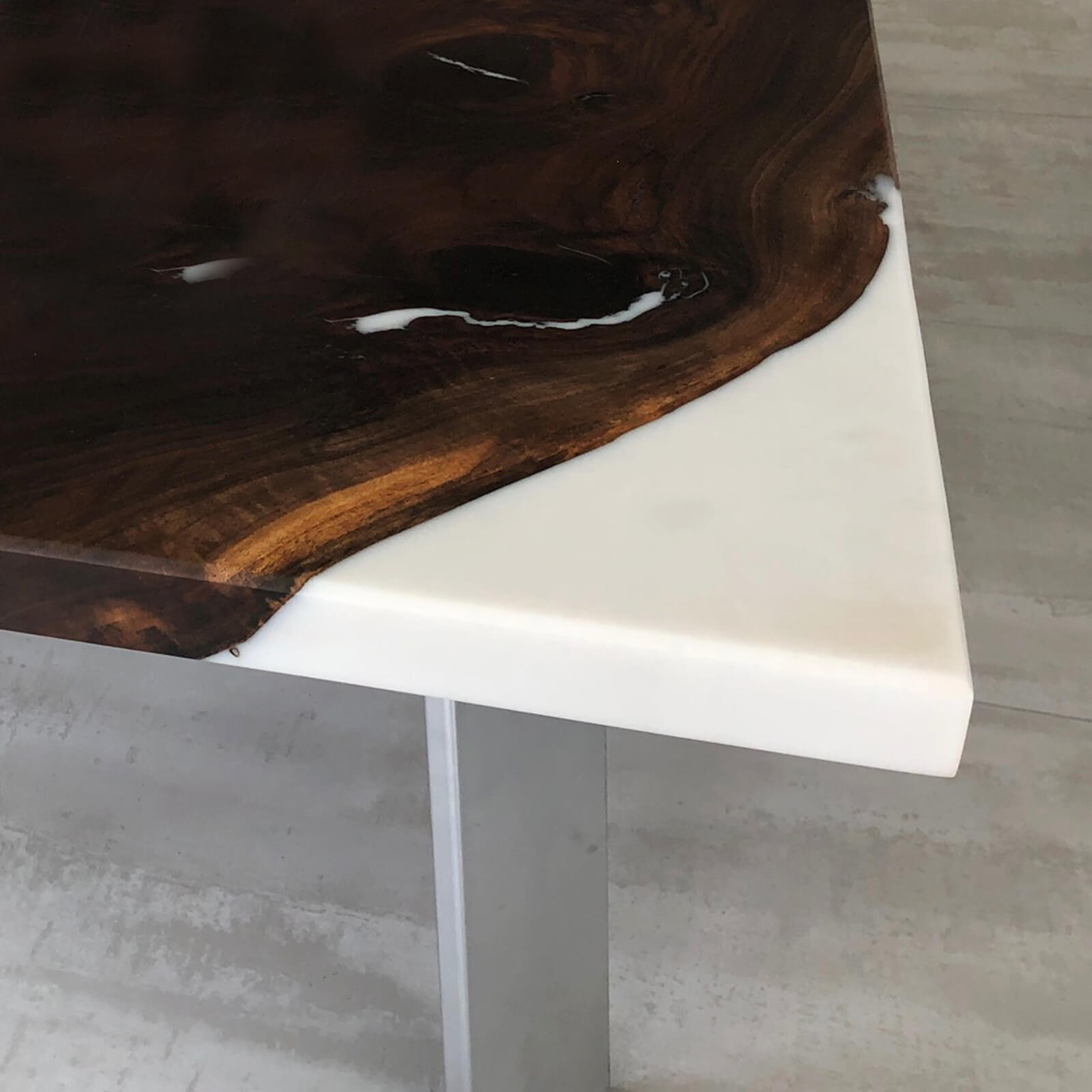 Custom Black Walnut Epoxy Resin River Table White Resin XPT-47 - image 7 | ThawHome