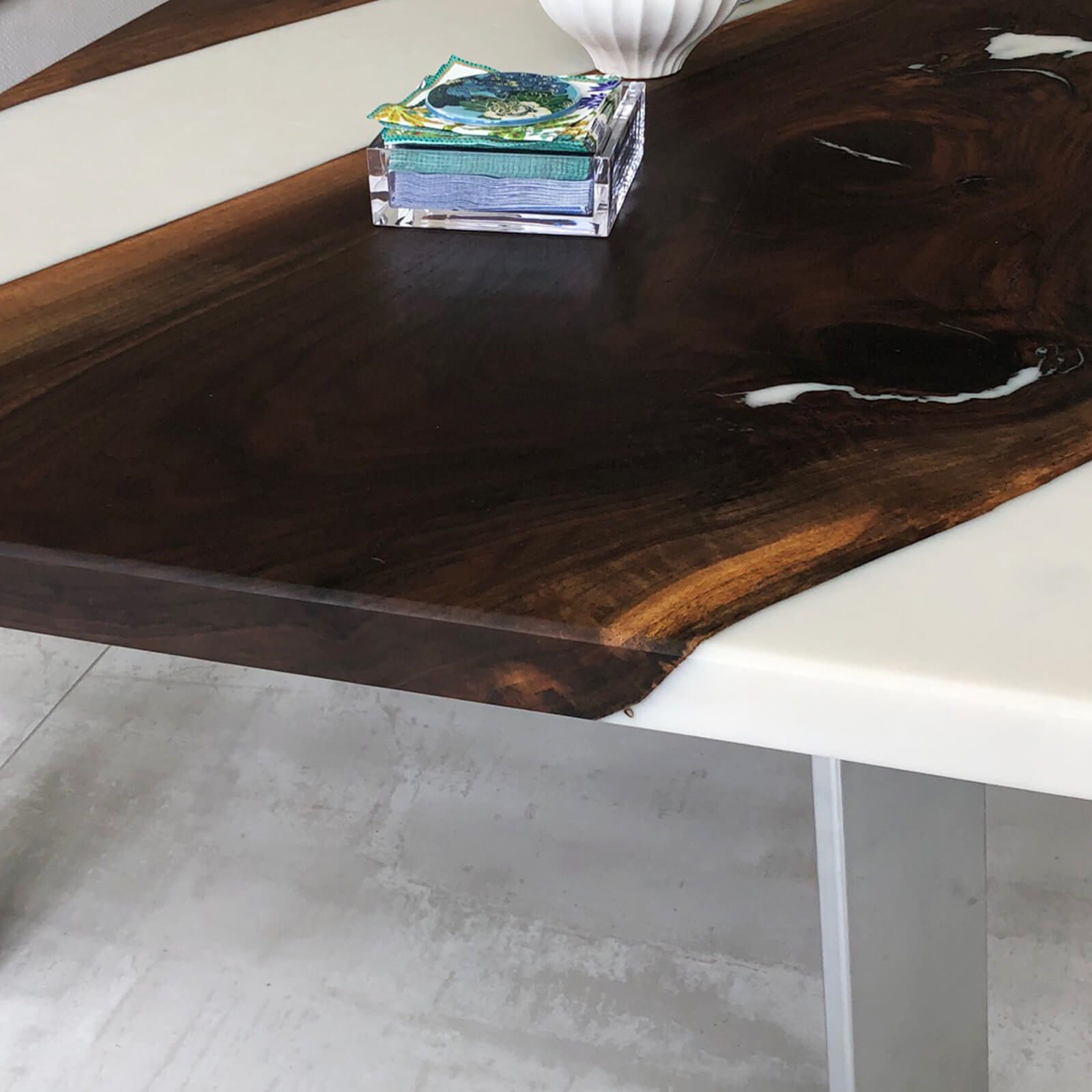 Custom Black Walnut Epoxy Resin River Table White Resin XPT-47 - image 6 | ThawHome