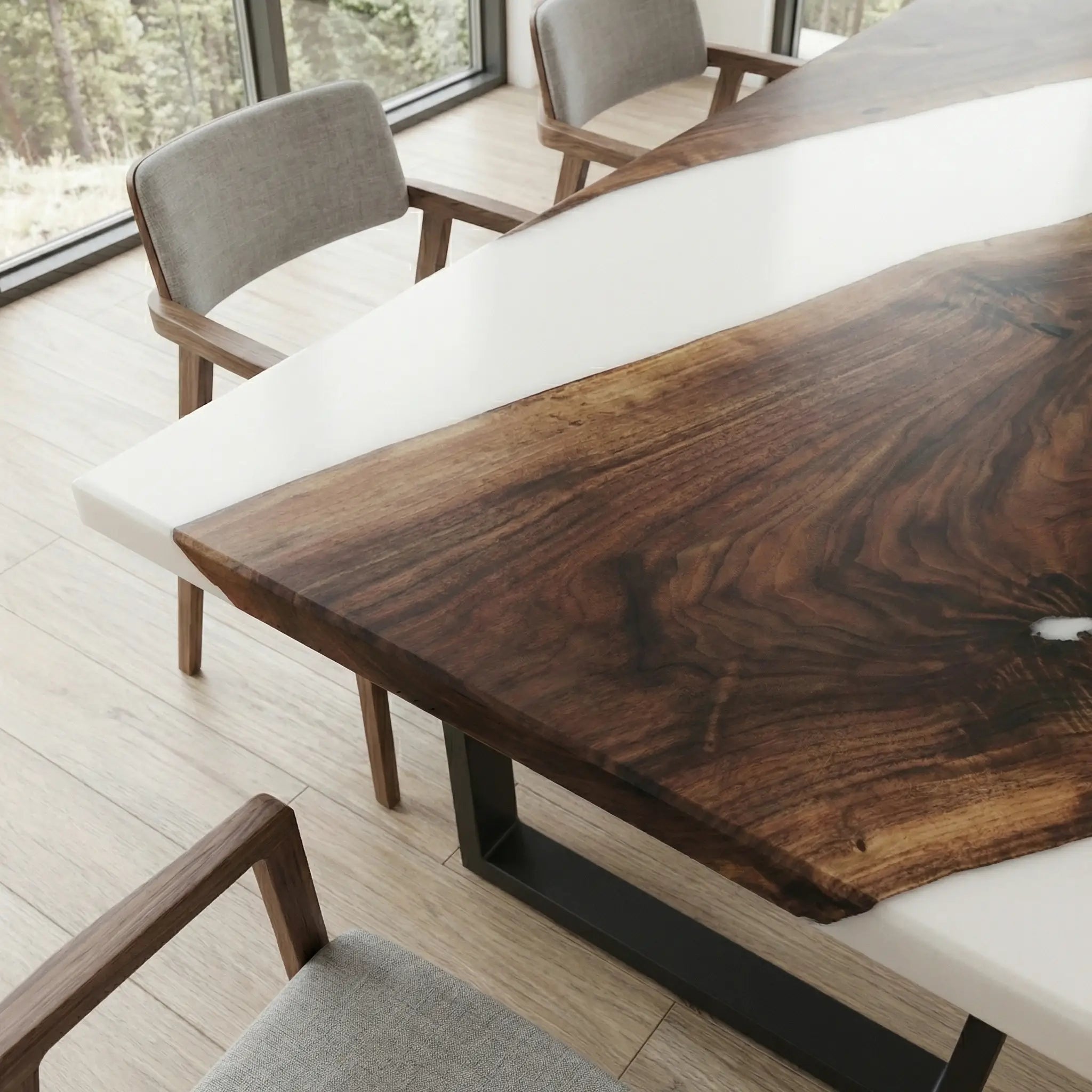 Custom Black Walnut Epoxy Resin River Table White Resin XPT-47 - image 5 | ThawHome