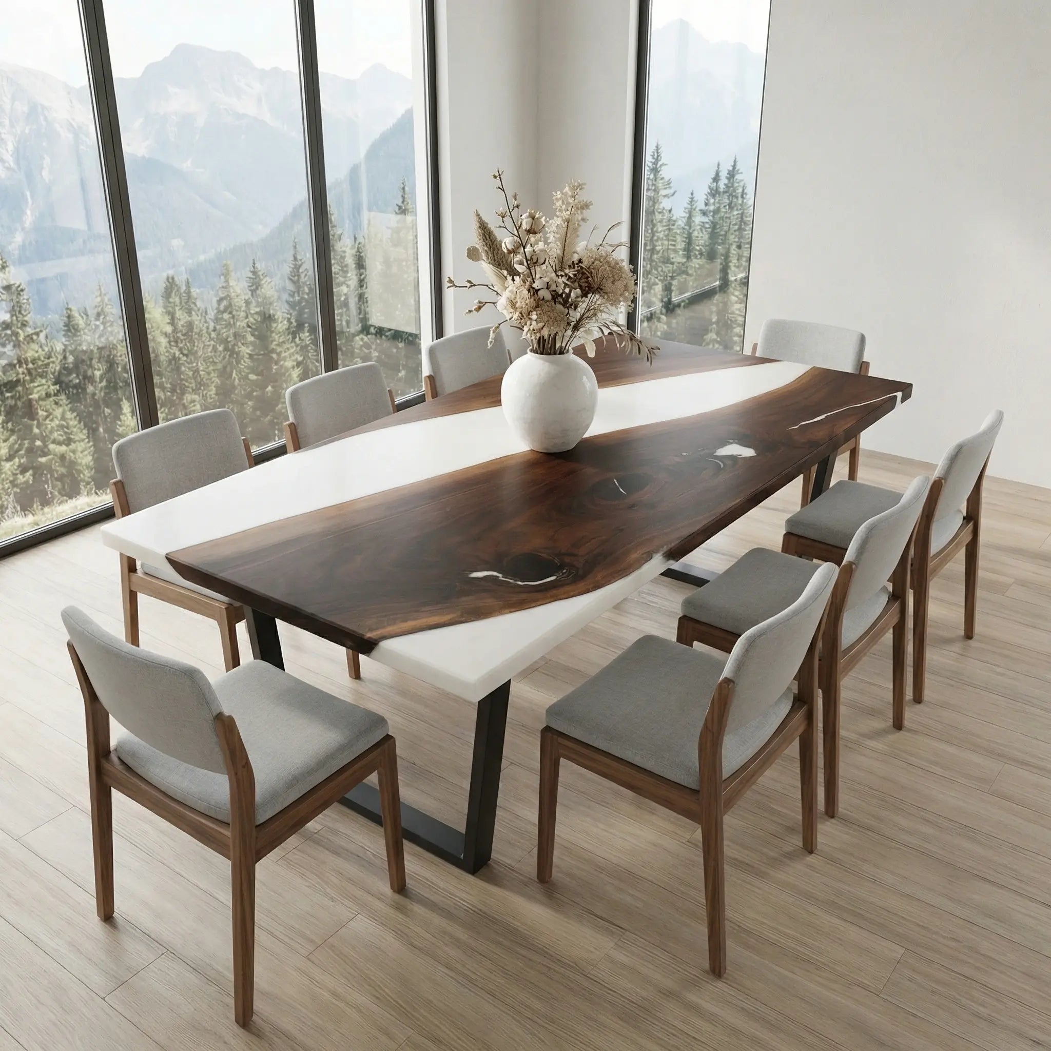 Custom Black Walnut Epoxy Resin River Table White Resin XPT-47 - image 3 | ThawHome