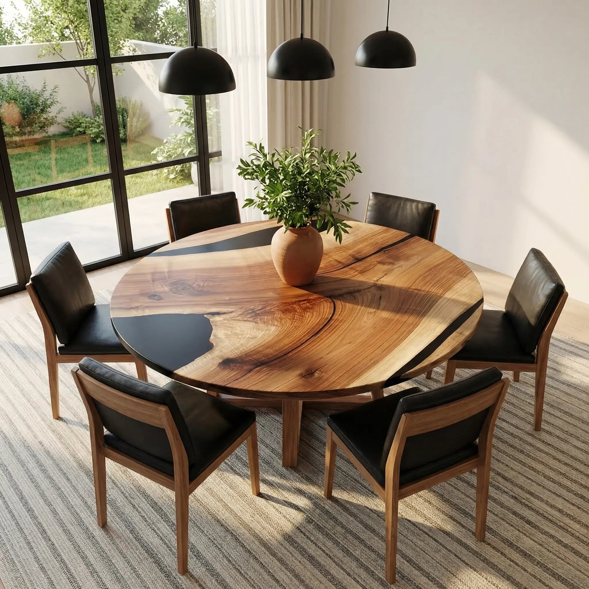 Custom Black Walnut Epoxy Resin Round Coffee Table Black Resin