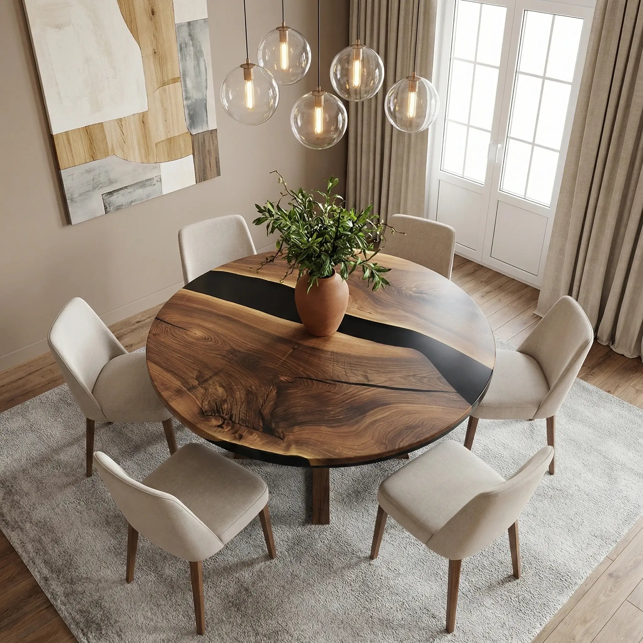 Custom Black Walnut Epoxy Resin Round Coffee Table Black Resin