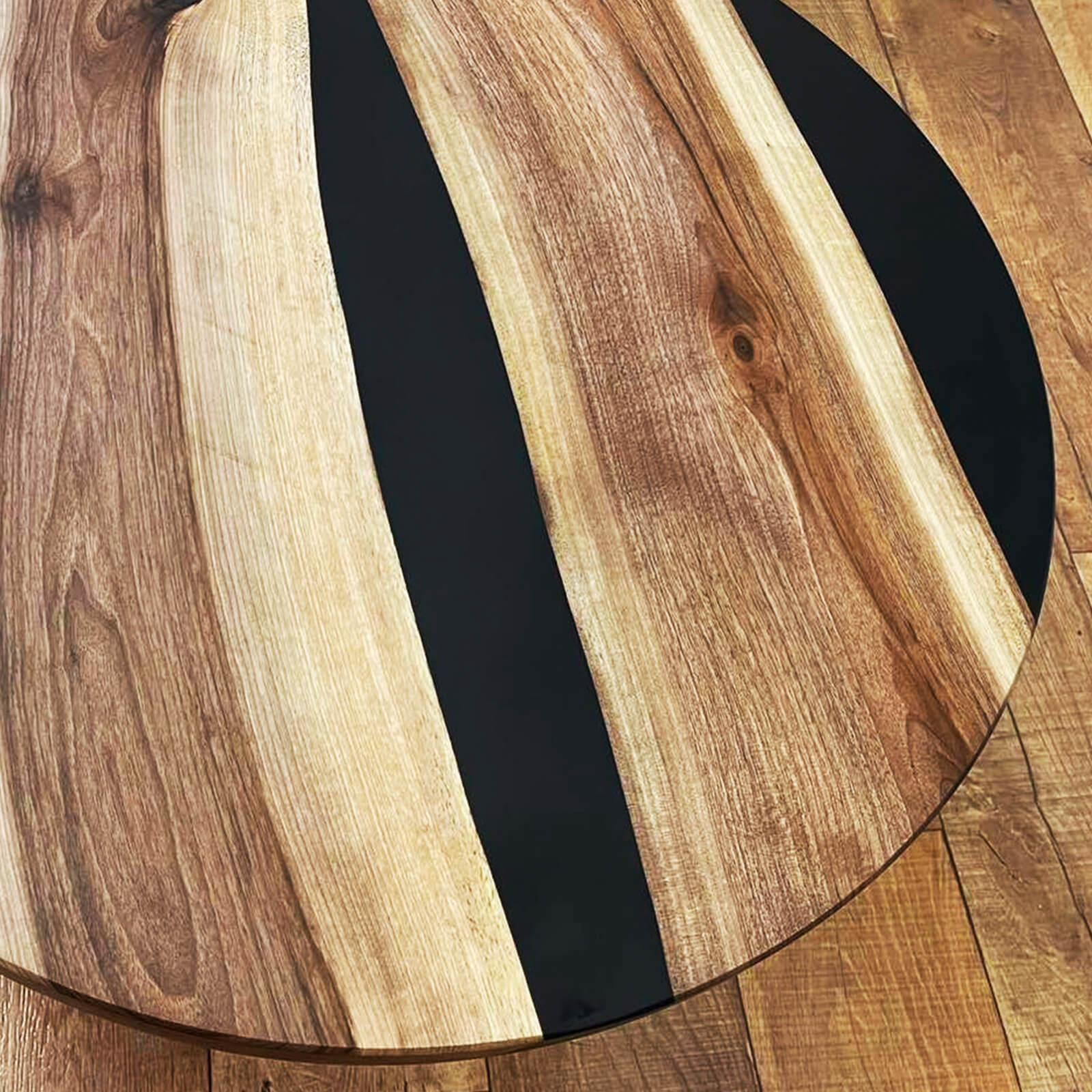 Custom Black Walnut Epoxy Resin Round Coffee Table Black Resin