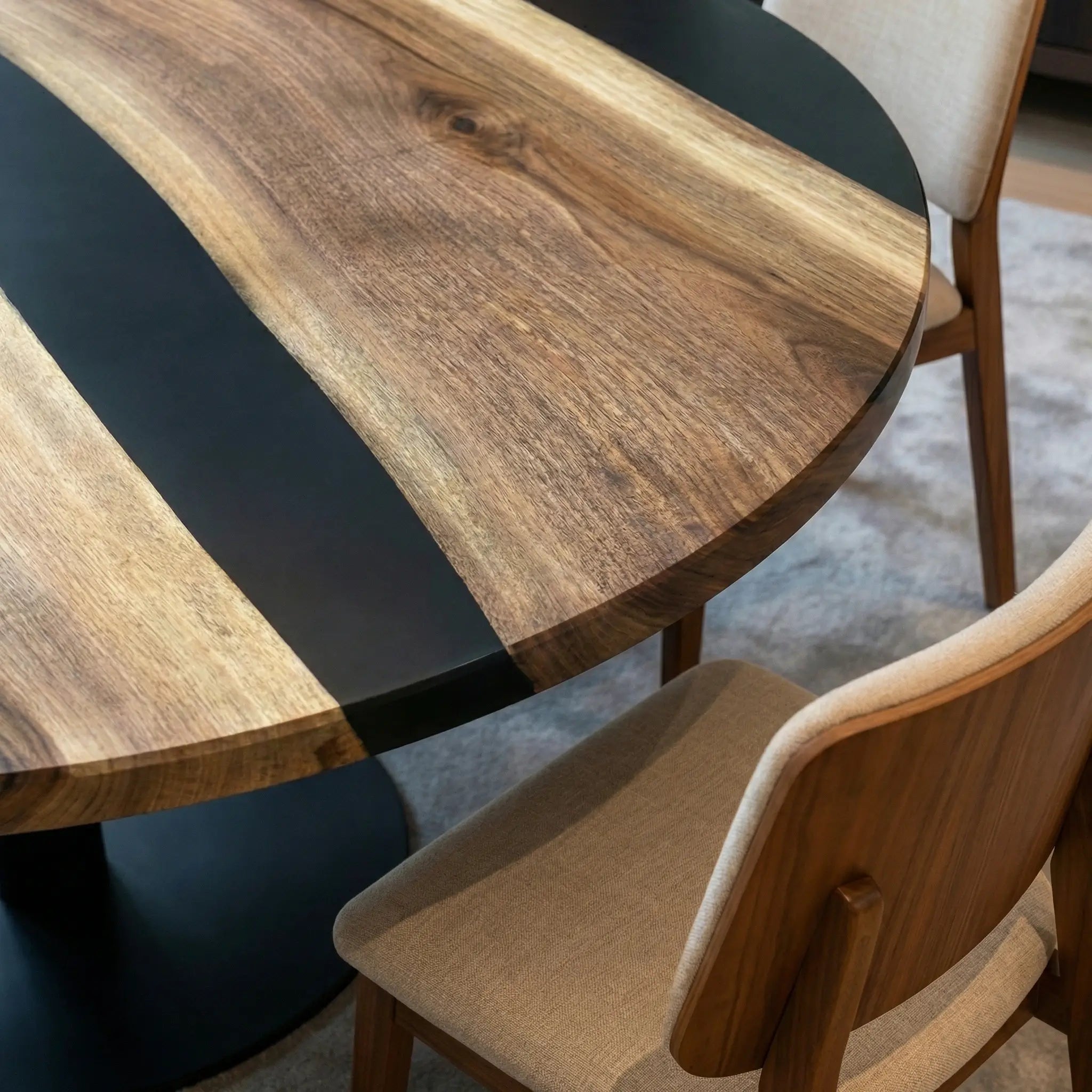 Custom Black Walnut Epoxy Resin Round Coffee Table Black Resin