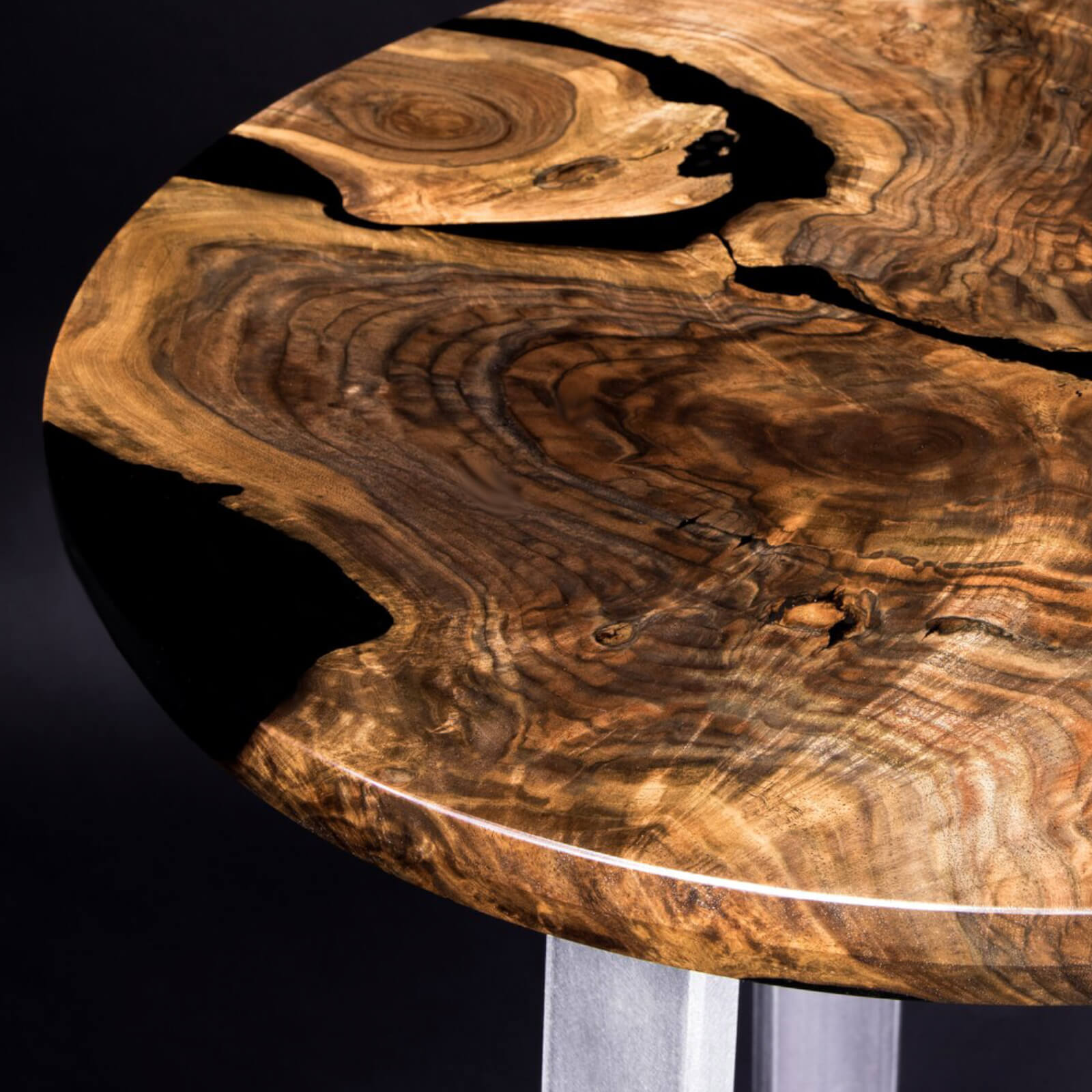Custom Black Walnut Epoxy Resin Round Coffee Table Black Resin