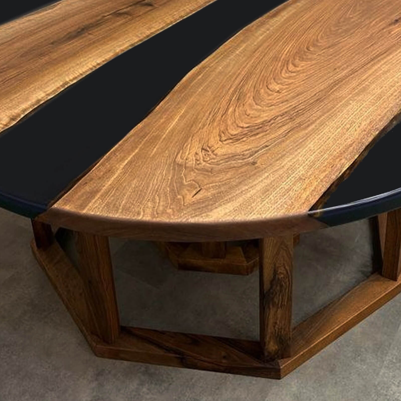Custom Black Walnut Epoxy Resin Round Coffee Table Black Resin